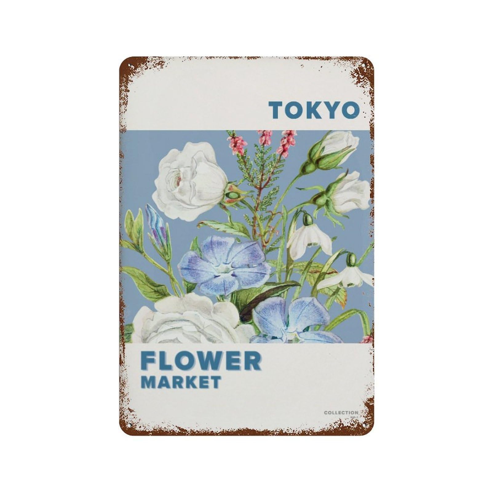 xiaoxiaoshen Flowermarket Tokyo Eco Friendly Flower Florist, Interior Decoration Wall Decor Art Metal Tin Poster Modern Home Decor Art Home Bar Shop Decorations Vintage Sign 30x20cm