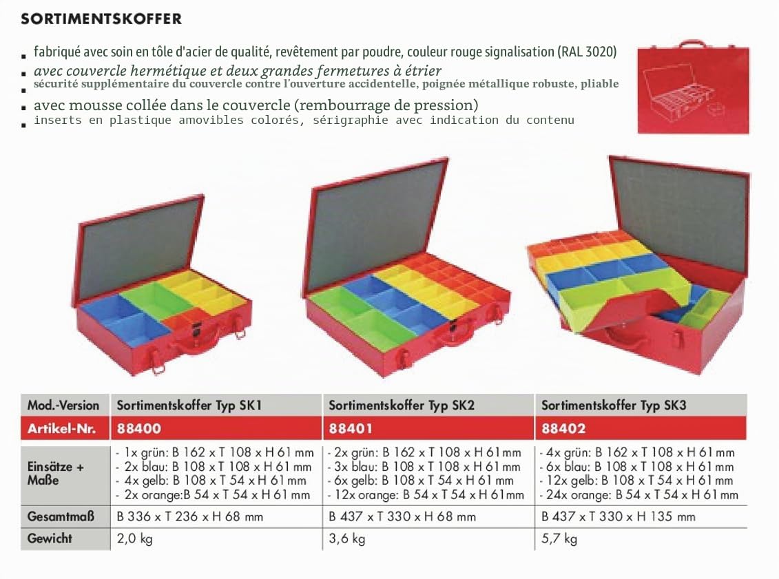 ADB - Mallette de Rangement en Métal Pour Vis, Quincaillerie et Petites Pièces - Avec 23 Compartiments Système -SK2