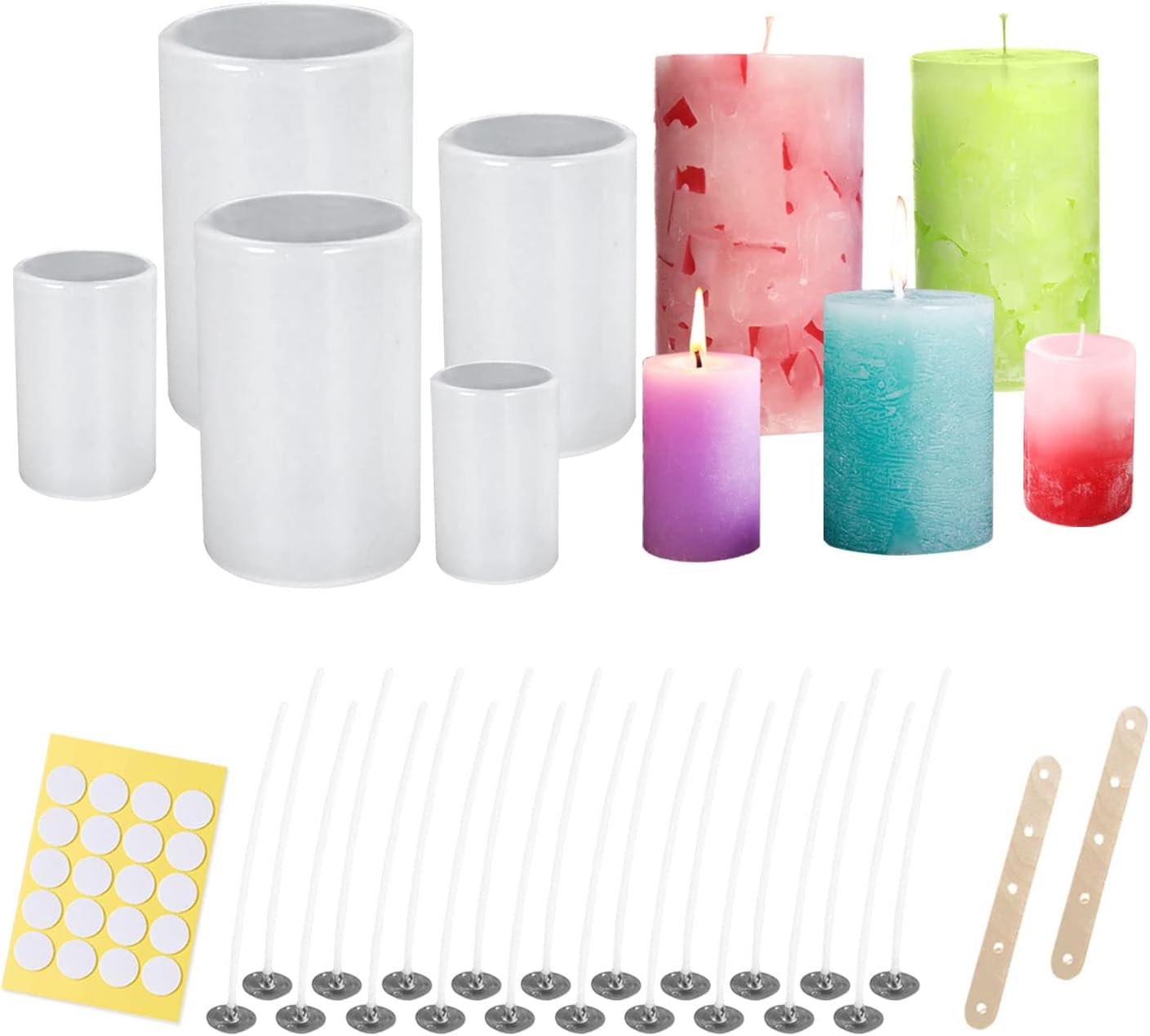 CDIYTOOL 5Pcs Silicone Candle Mould, Cylindrical Candle Moulds & 20