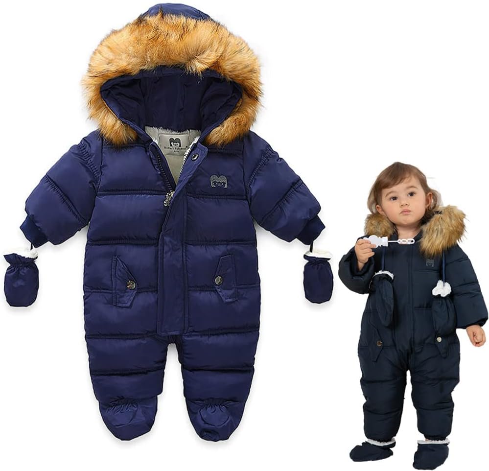 XIFAMNIY Baby Winter Snowsuit Coat Romper Outwear Hooded Footie Toddler…