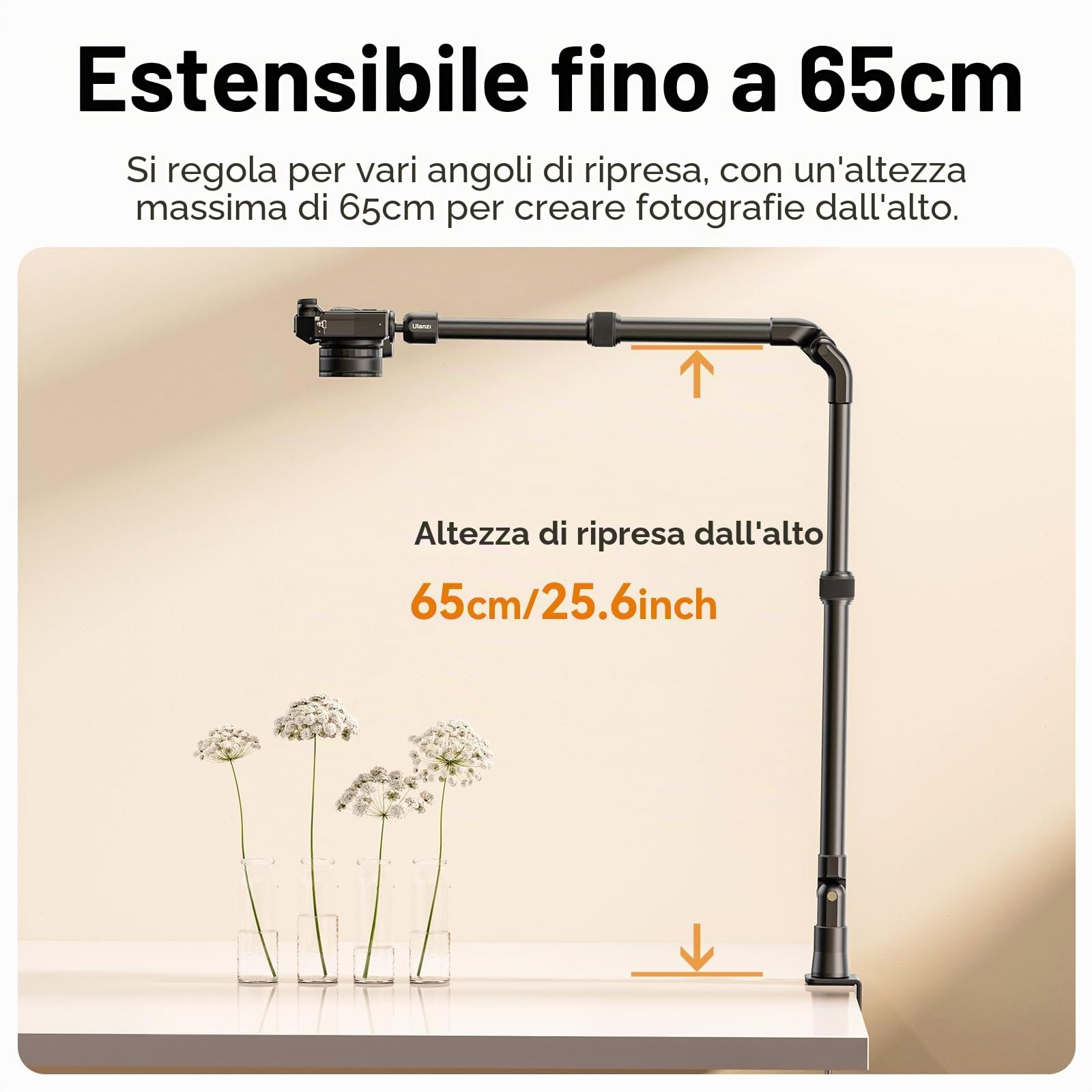 ULANZI ZJ02 Supporto da tavolo per fotocamera da 98 cm, Braccio articolato, Supporto da scrivania per illuminazione per streaming e videogiochi, testa a sfera a 360° per luce ad anello e poriettore