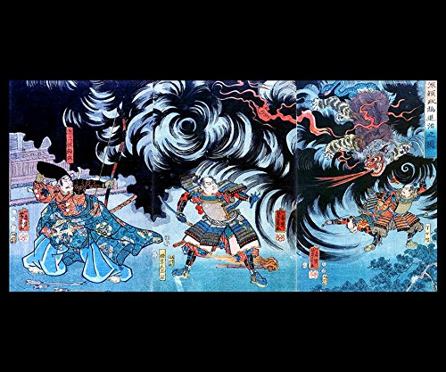 妖怪！本物浮世絵木版画 三代歌川豊国「閻魔堂 仇討の図」江戸期 武者絵 錦絵 妖怪！本物浮世絵木版画 三代歌川豊国「閻魔堂 仇討の図」江戸期