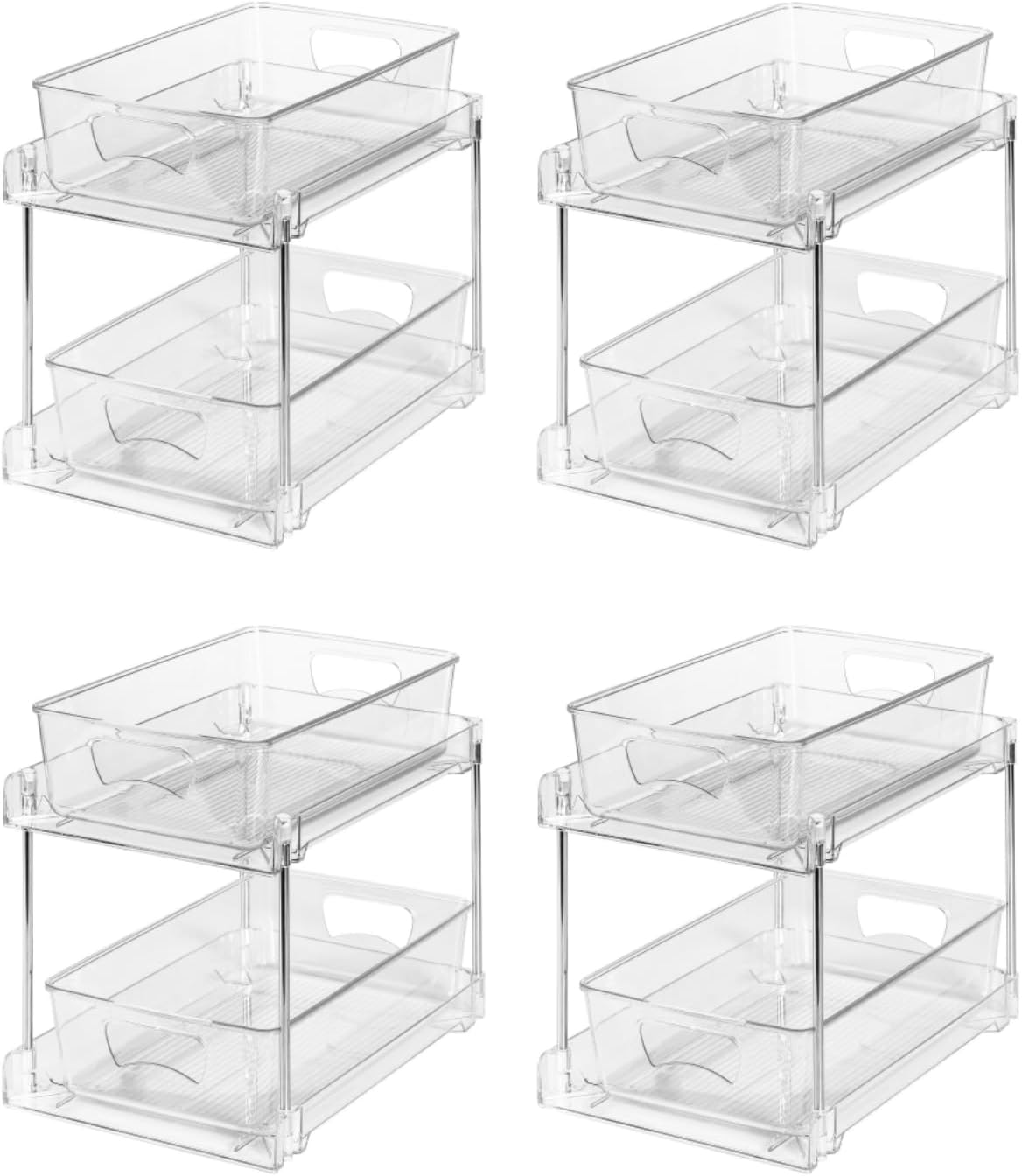 4 Pack Clear Bathroom Organizers and Storage, 2 Tier Pull Out Under Sink Cabinet Organizer Plastic Drawer Organization and Storage for Bathroom and Kitchen 4 Pack Clear Bathroom Organizers and Storage, 2 Tier Pull Out Under Sink Cabinet Organizer Plastic Drawer Organization and Storage for Bathroom and Kitchen