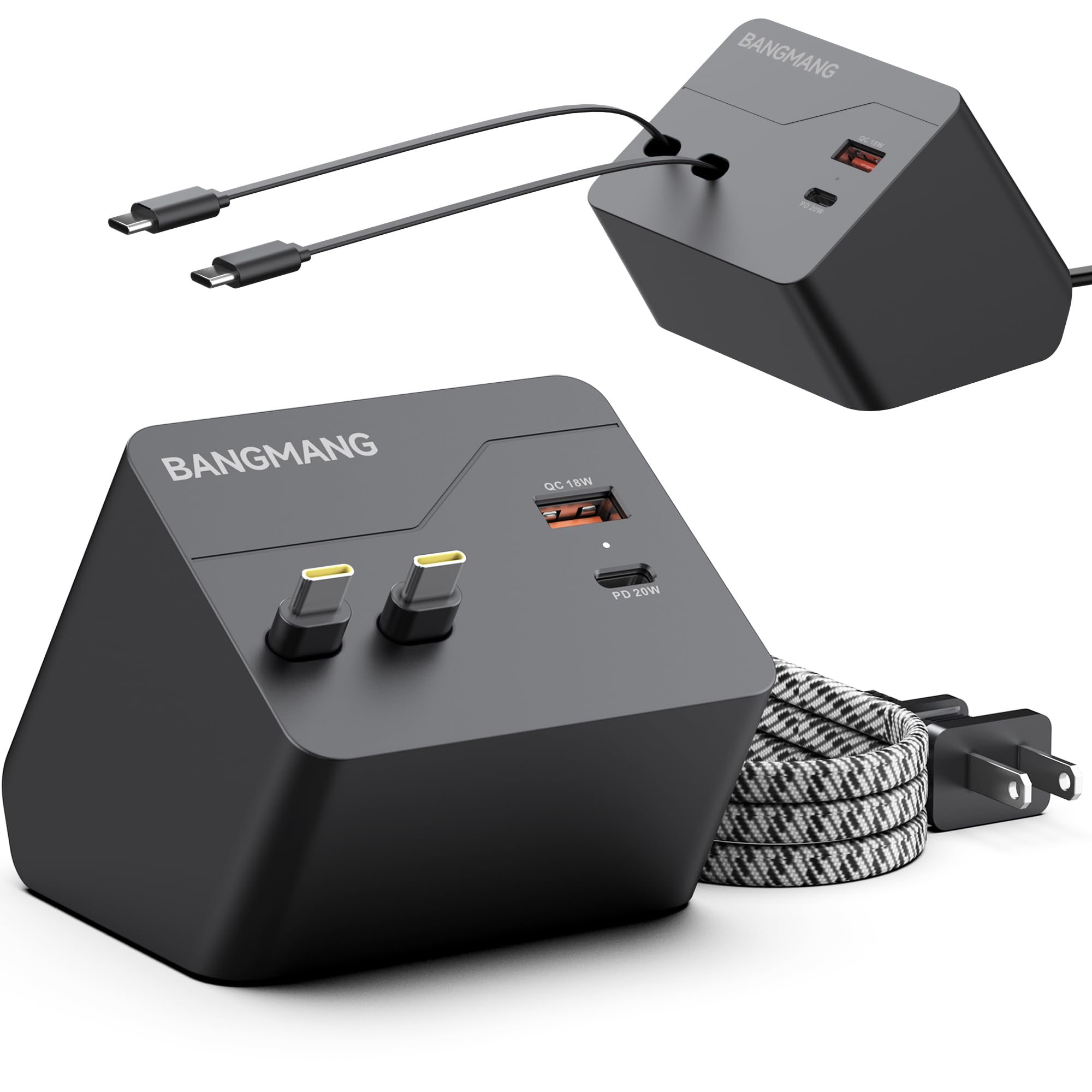 BANGMANG 4 in 1 Retractable Charger Station with Dual USB C Cables, Black