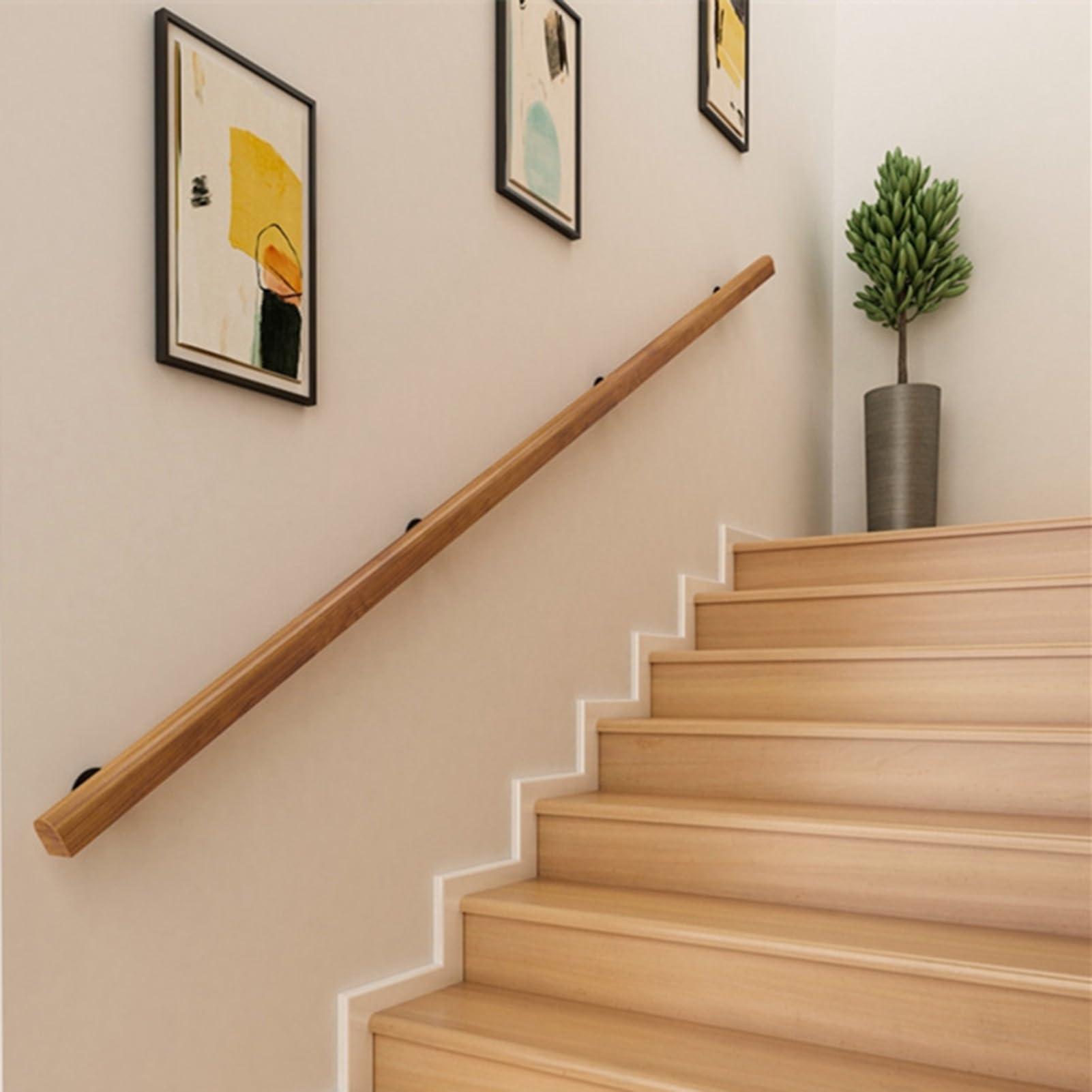 Rampe d'escalier en bois 120 cm avec barre de support antidérapante murale