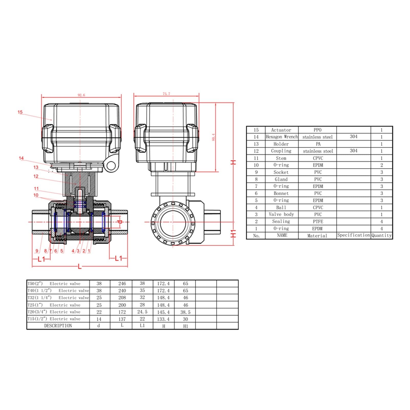 Válvula de bola eléctrica DN40 válvula de bola motorizada eléctrica de 3 vías válvula de agua accionada eléctrica de 11/2 "utilizada for piscina Piezas de válvulas de apertura y cierre de aire, g(L ty