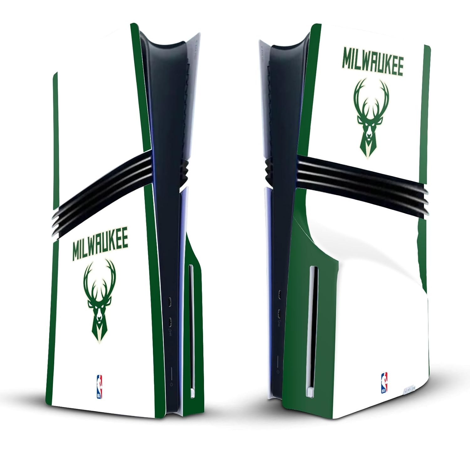 Head Case Designs Officially Licensed NBA White Design Milwaukee Bucks Logo Vinyl Sticker Gaming Skin Decal Cover Compatible With Sony PlayStation 5 PS5 Pro Disc Edition Console
