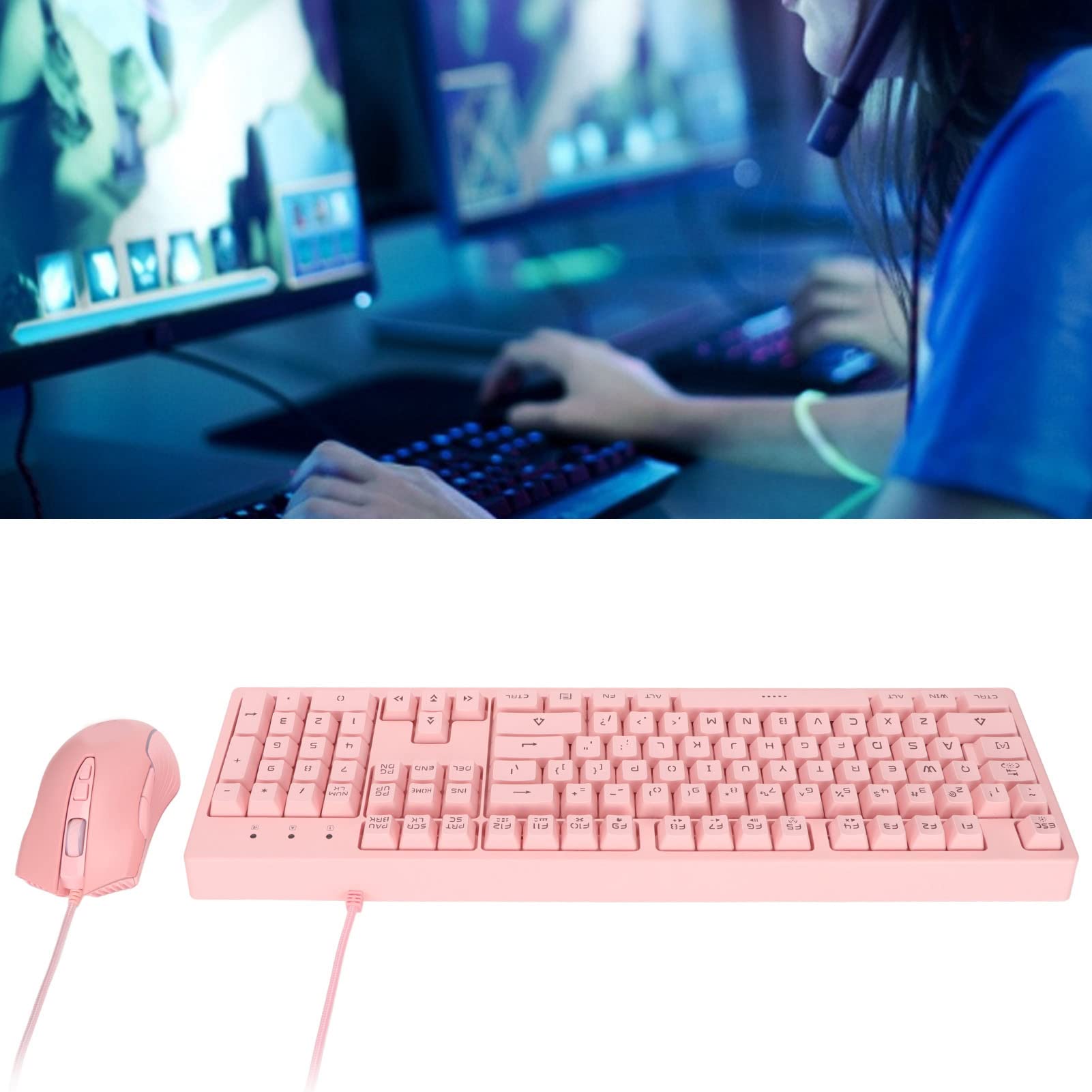 Zestaw Przewodowej Klawiatury i Myszy Wodoodporny RGB 6 Poziomów DPI Regulowany dla Systemu OS X Antypoślizgowy Ergonomiczny Kształt Różowy materiał ABS 104 Klawisze do Użytku Domowego w