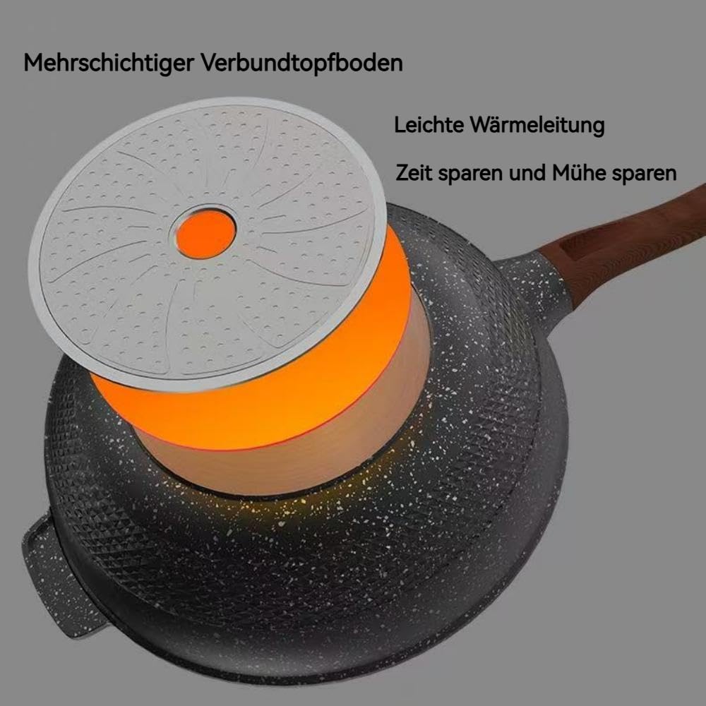 Maifan-Stein Edelstahl-Antihaft-Pfanne mit fünf Lagen, verstärkte Bratpfanne, antihaftbeschichtet, tiefe Bratpfanne mit Deckel, große Größe 32 cm