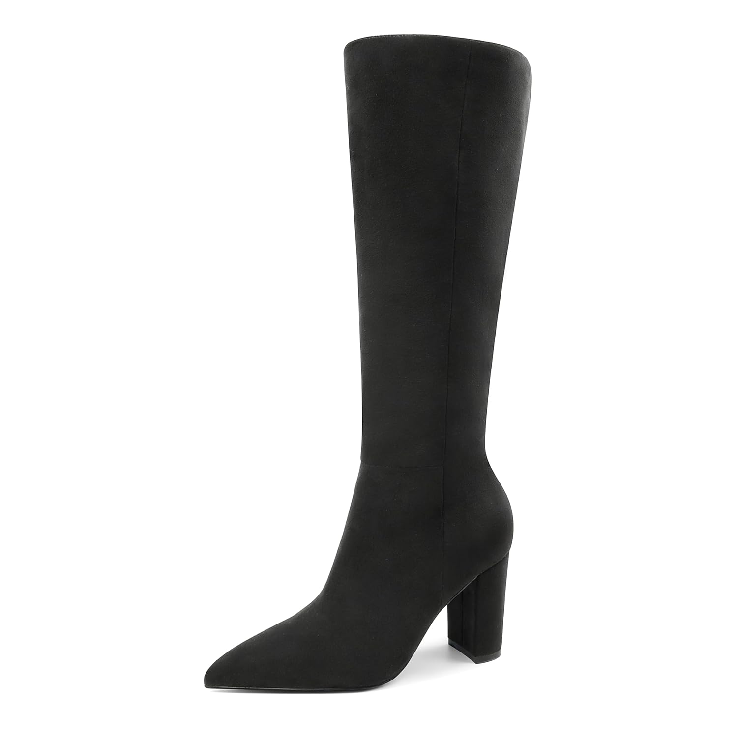 YODEKS Women Knee High Boots Pointed Toe Chunky Block High Heel Tall Long Gogo Boots 3 5 Inch