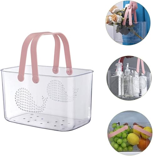 Miniatura 3 de Cesta de ducha de plástico de gran capacidad, mango fácil de limpiar para organización de baño, pescado rosa
