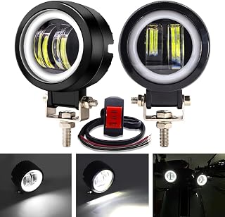 NWPangu Motorcycle LED Driving Fog Lights, 3Inch 20W Round Motorcycle Spotlights Fog Lamps Auxiliary Lights 12V 24V for Offroad SUV ATV Motorbike, White (Include Switch)