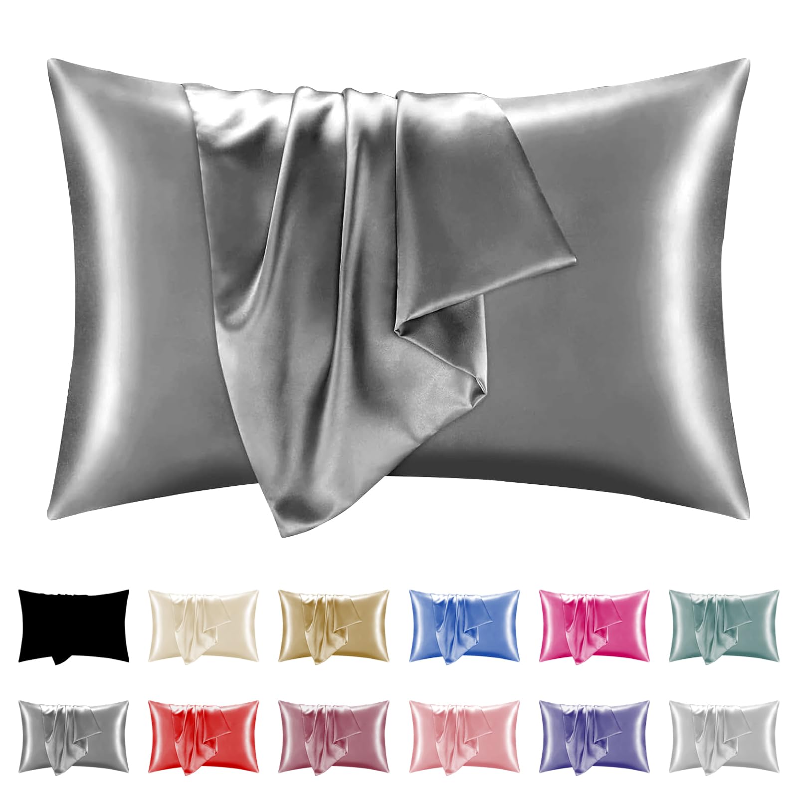 Virelle Natural Pure Silk Pillowcase for Hair and Skin with Hidden Zipper, Ultra Smooth and Soft Breathable Cooling Silk Pillow case, Gifts for Women Men, 50 x 75 cm 1pc, (Silver)