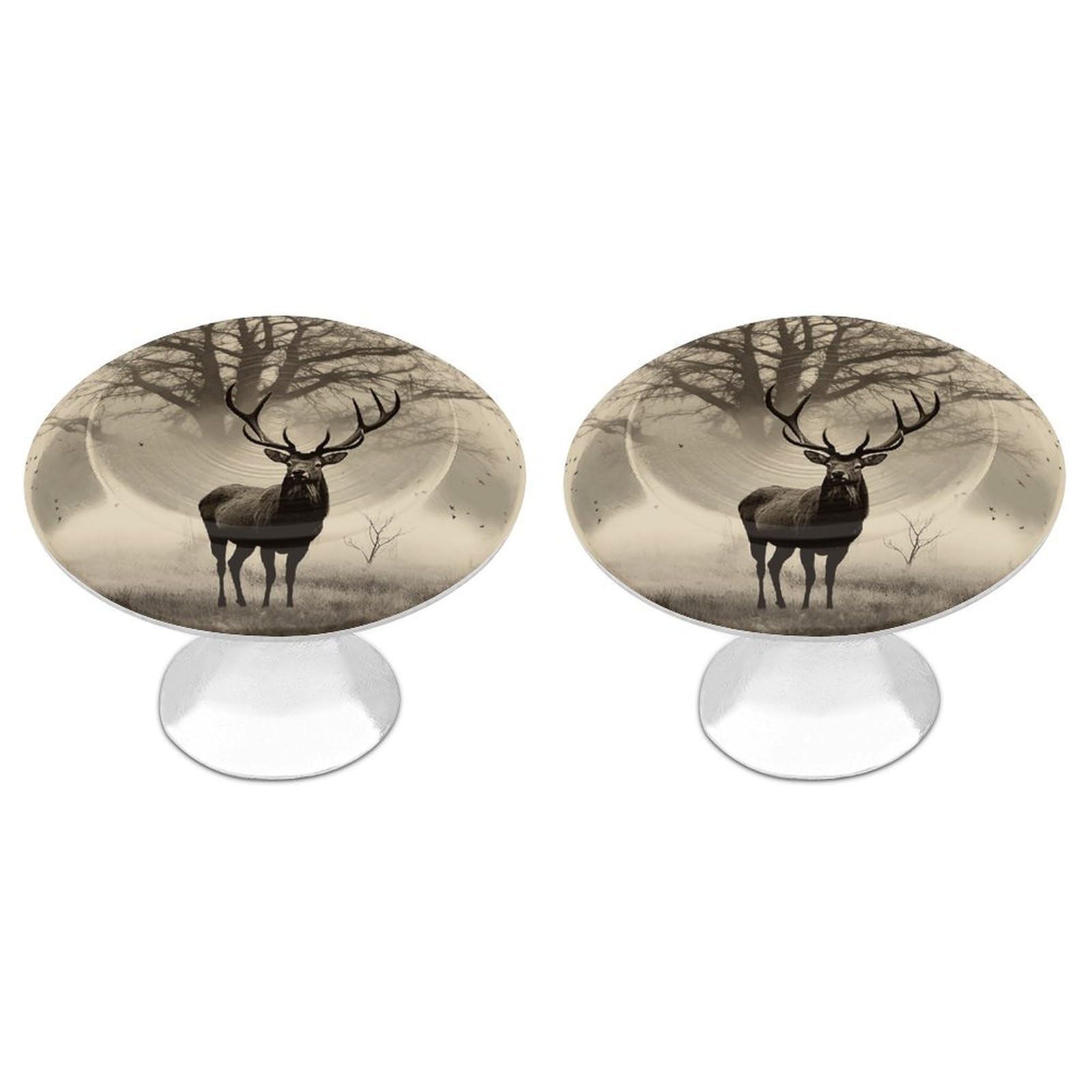 Vstadank Style Abstract Tree Elk Picture Cabinet Knobs Round Wardrobe Pulls Simple Drawer Handles With Screw Aluminum Alloy Closet Door Pull Modern Cabinet Hardware For Dresser Drawers 2 Pack
