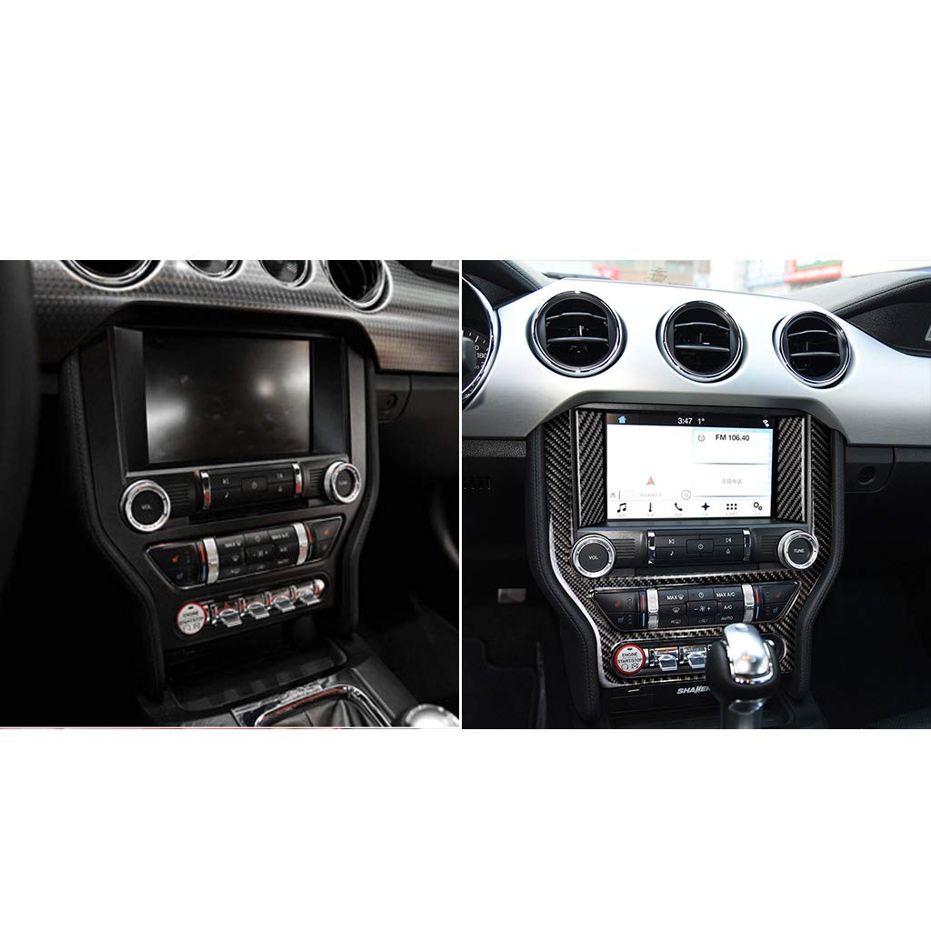 Real Carbon Fiber Car Central CD Panel Navigation Screen Frame Trim Sticker Compatible with Ford Mustang 2015 2016 2017 2018 2019 2020 Auto Premium Interior Accessories (Style B)