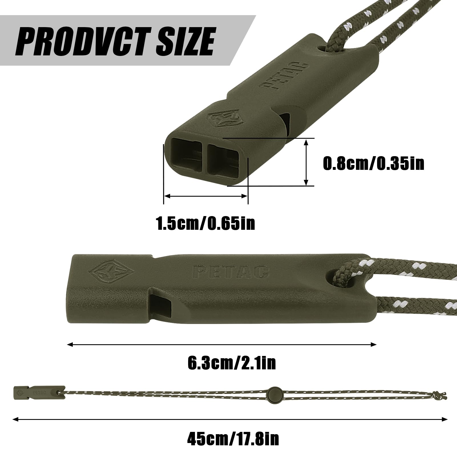 PETAC GEAR Emergency Whistle, Safety Survival Whistles with Lanyard, High Pitch Survival Whistle for Hunting Hiking Camping Hunting Fishing Boating (2PCS, RG)