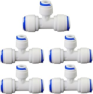 Water purifier adapter, 3/8 * 1/4 * 3/8 "FPT pipe hard plug quick tee, T-shaped tee quick push plastic pipe joint, suitable for reverse osmosis filtration RODI water purifier system 5pcs