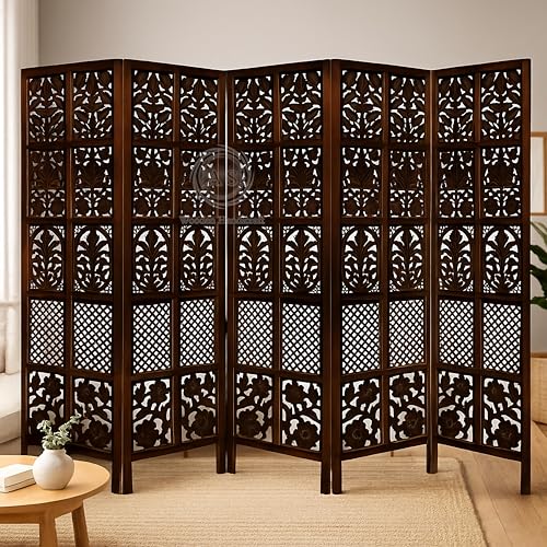 Image of Wooden Partition for Living Rooms Wall Dividers,Screen Separator Wall Divider for Hall Wall Panels for Living Room /Kitchen /Bedroom /Office /Restaurant (6-feet 5 Panel)