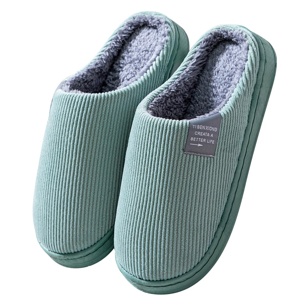 GEPASCotton Slippers, Men's and Women's House Slippers, Autumn Winter Anti-Slip Home Slippers Stripe Soft Warm Indoor Slippers, Casual House Shoes Warm Cotton Slippers (Green; Size: 36-37)