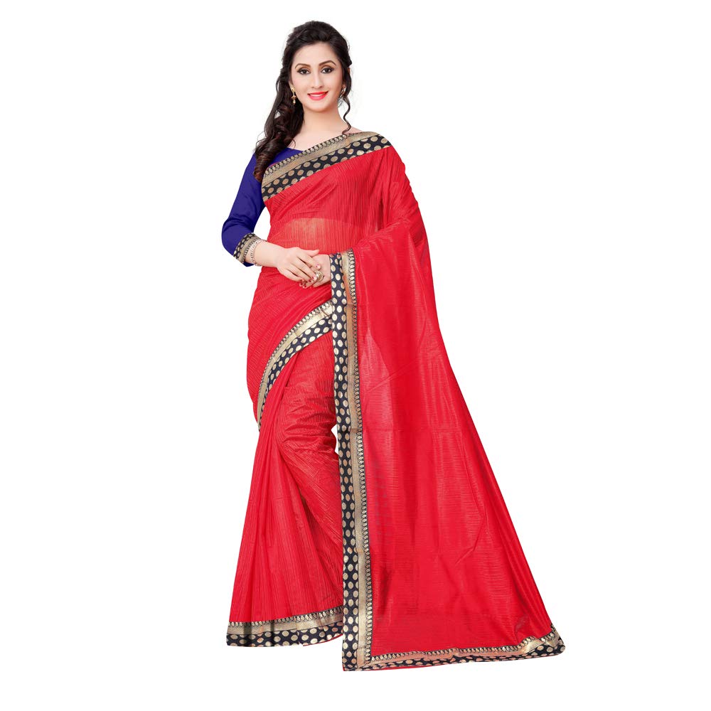 RAJ FASHIONWomen's Silk Saree (Red, Free Size)