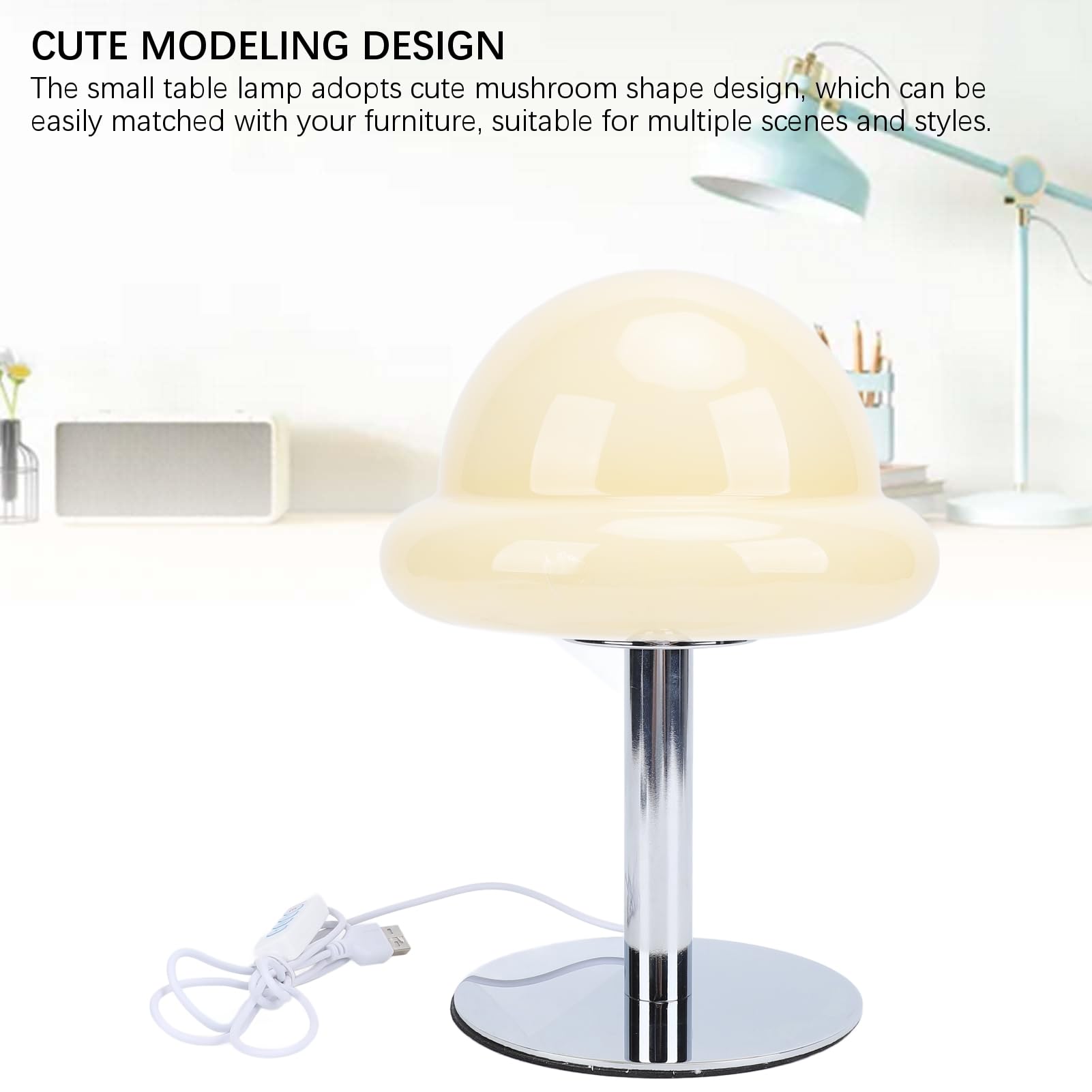 Simpatica Lampada da Tavolo a Forma di Fungo, Lampada da Scrivania a Risparmio Energetico Dimmerabile a 3 Colori con Luce Calda, per Luce Notturna da Comodino (Beige)