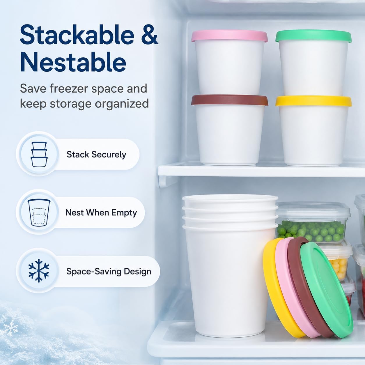 IMIKEYA Ice Cream Containers with Lids 4 pack Reusable Freezer Safe Storage Tubs for Homemade Gelato Sorbet Dessert Stackable Food Containers for Kitchen Organization Assorted Colors image 4