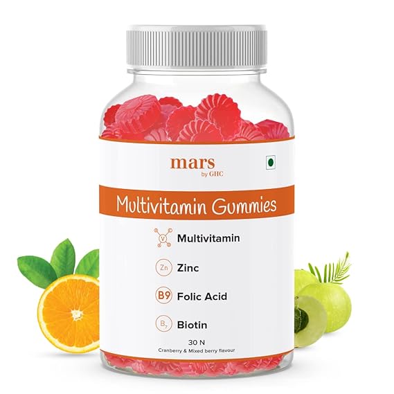 mars by GHC Multivitamin Gummies - 100% Vegan, 30 Gummies (Pack of 1) | Nourishes Hair & Promotes Hair Volume Best Biotin Tablets Powered With Multivitamin, Biotin, Zinc & Folic Acid