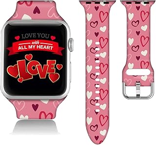 Compatible With Valentines Gift-Pink Valentines Hearts Apple Watch 38/40/41/42/44/45mm For Women Men,Soft Silicone Couples Gifts Decorations Replacement Wristband Band For Iwatch Series 7 6 5 4 3 2 1 SE.38mm/40mm/41mm