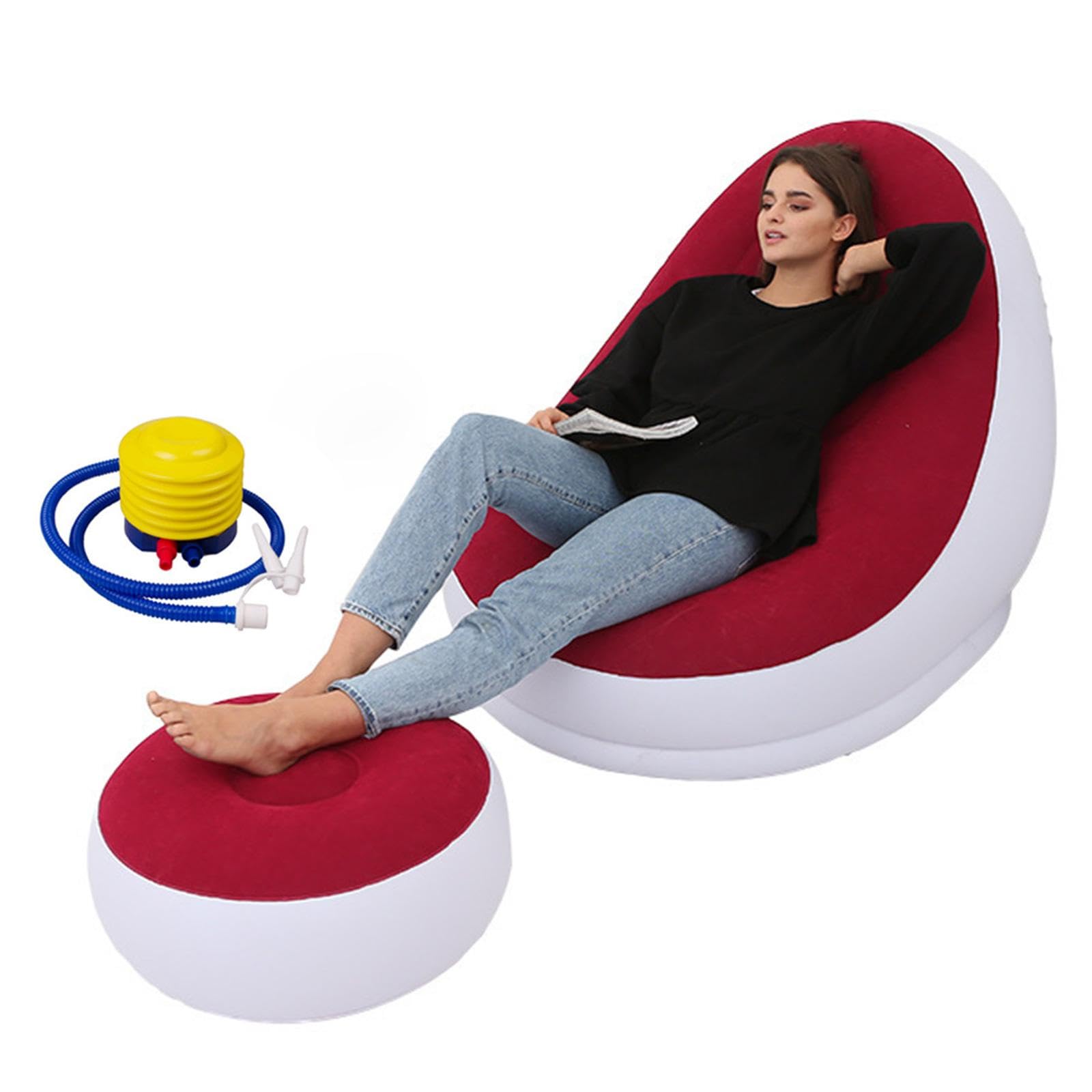 bnf® Inflatable Lounge Chair with Foot Stool Lazy Sofa for Camping Travel Outdoor Red |Home & Garden | Furniture | Bean Bags & Inflatables-picture-10
