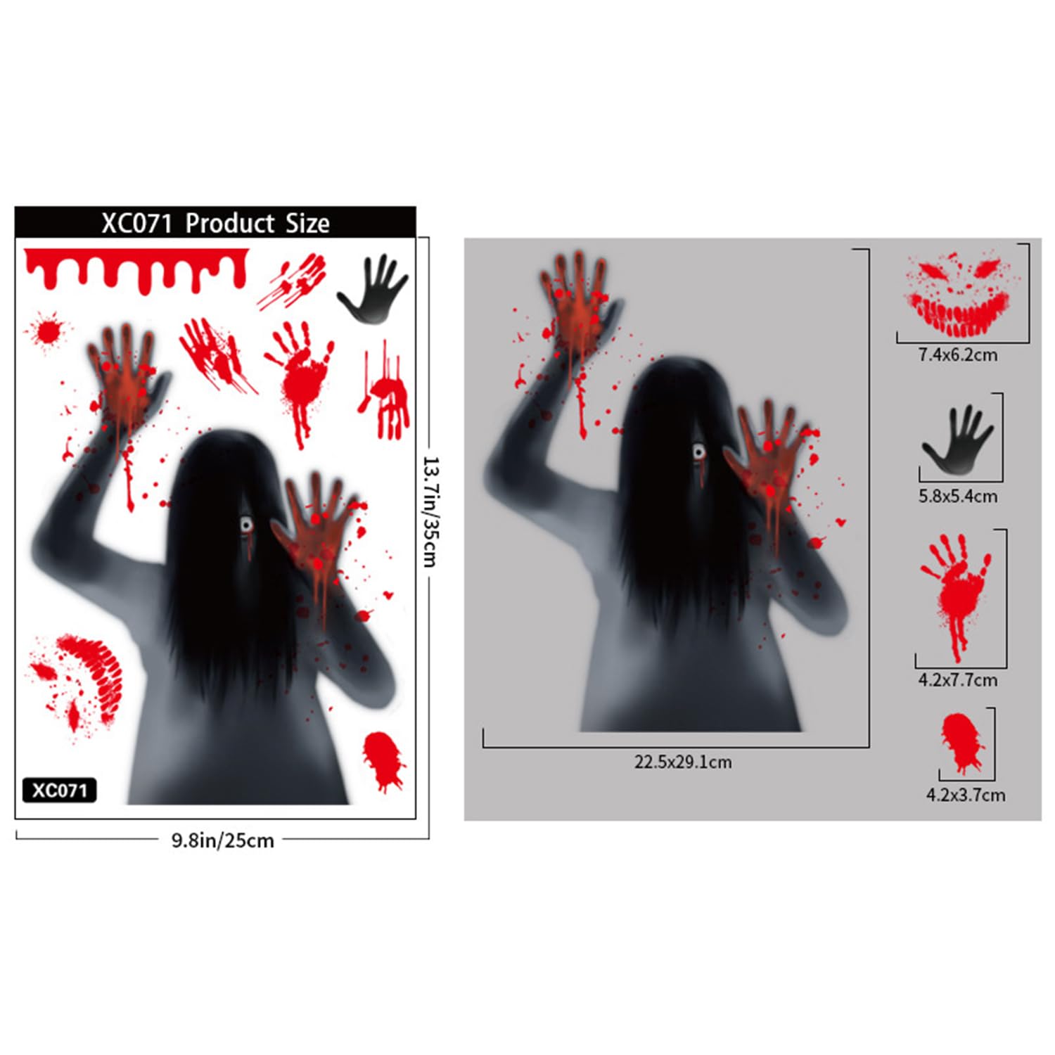 Generic Horror Halloween Window Stickers Skull Devil Bloody Handprints Female Ghost Window Clings for Glass Grim Reaper Window Decals for School Home Office Party Supplies Window Decoration, WW-177