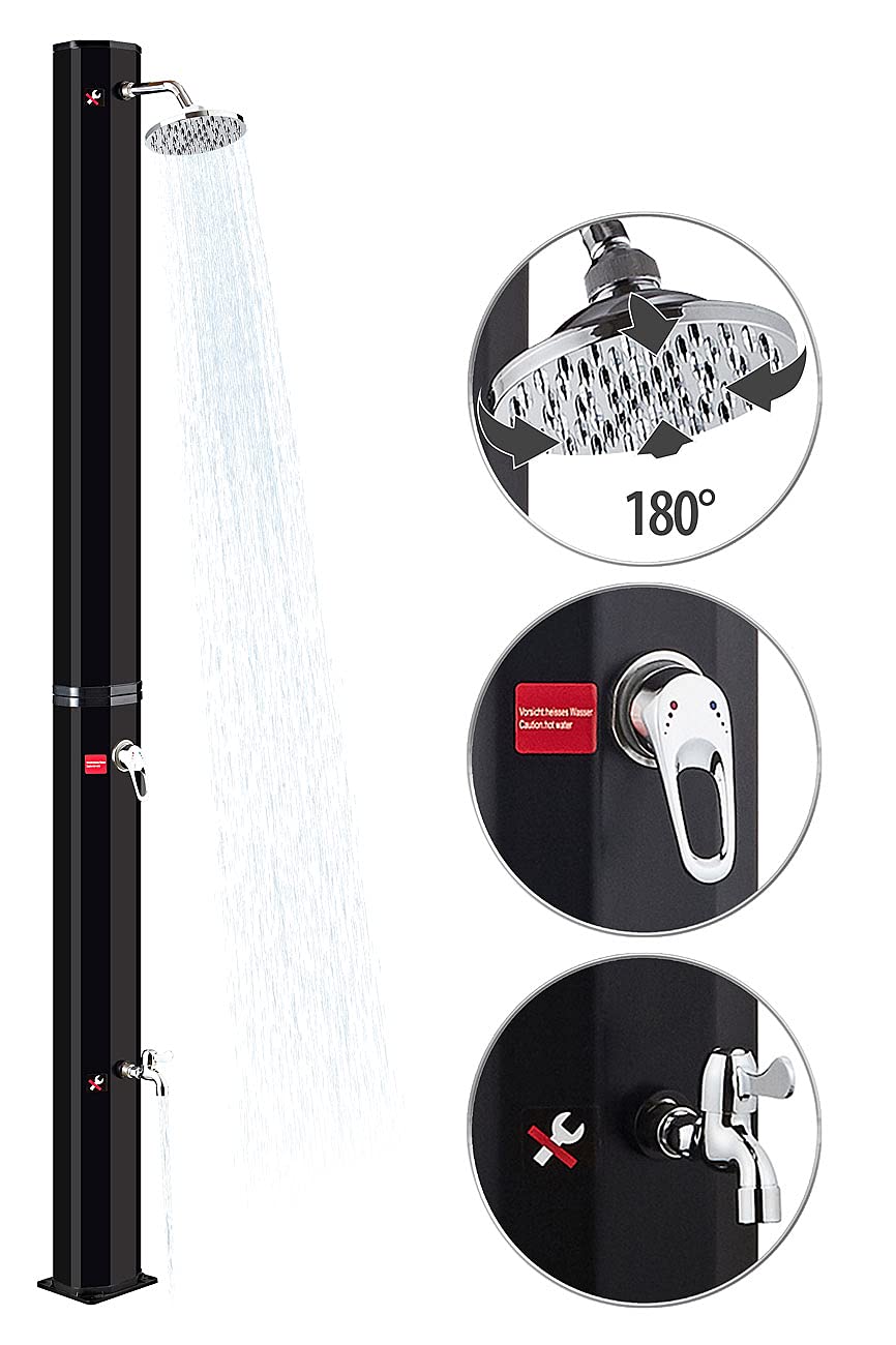 Semptec Urban Survival Technology Doccia Solare da Giardino con soffione Effetto Pioggia e Attacco per Tubo, Serbatoio 35 l