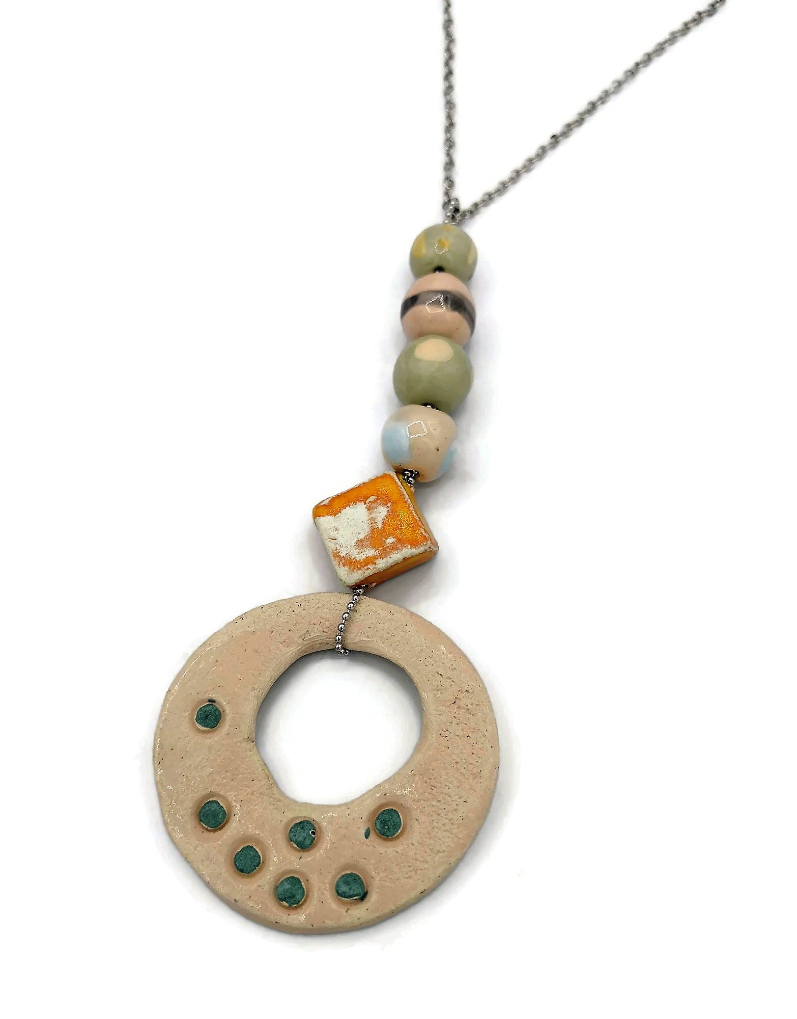 Collar con Colgante Grande para Todos Los Días Boho para Mujer, Joyería De Cerámica Gruesa De Declaración De Moda