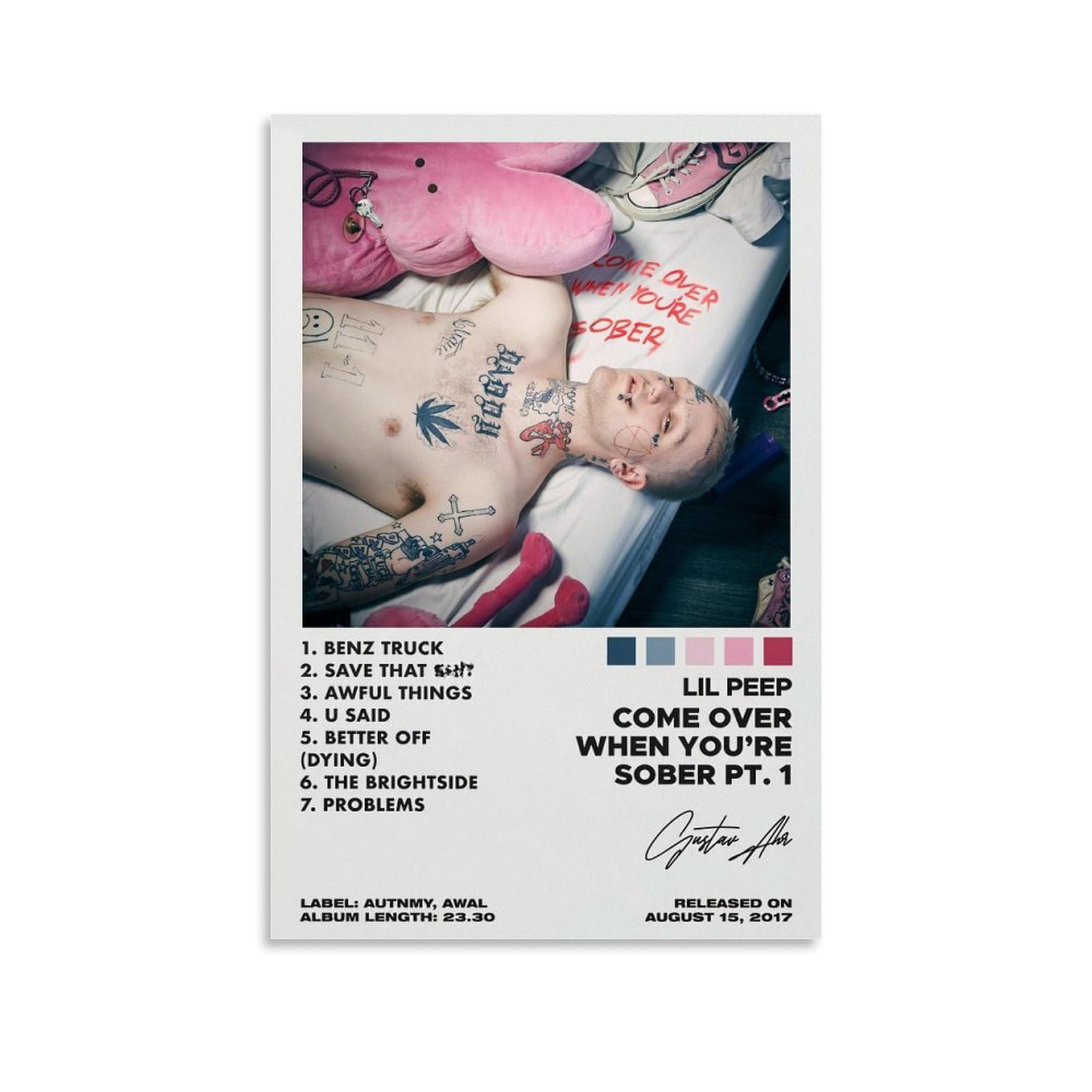 SUANEA Lil Peep Poster - Come Over When You're Sober Pt 1 Album Cover Poster Posters for Room Aesthetic Canvas Wall Art Bedroom Decor 12x18inch(30x45cm)