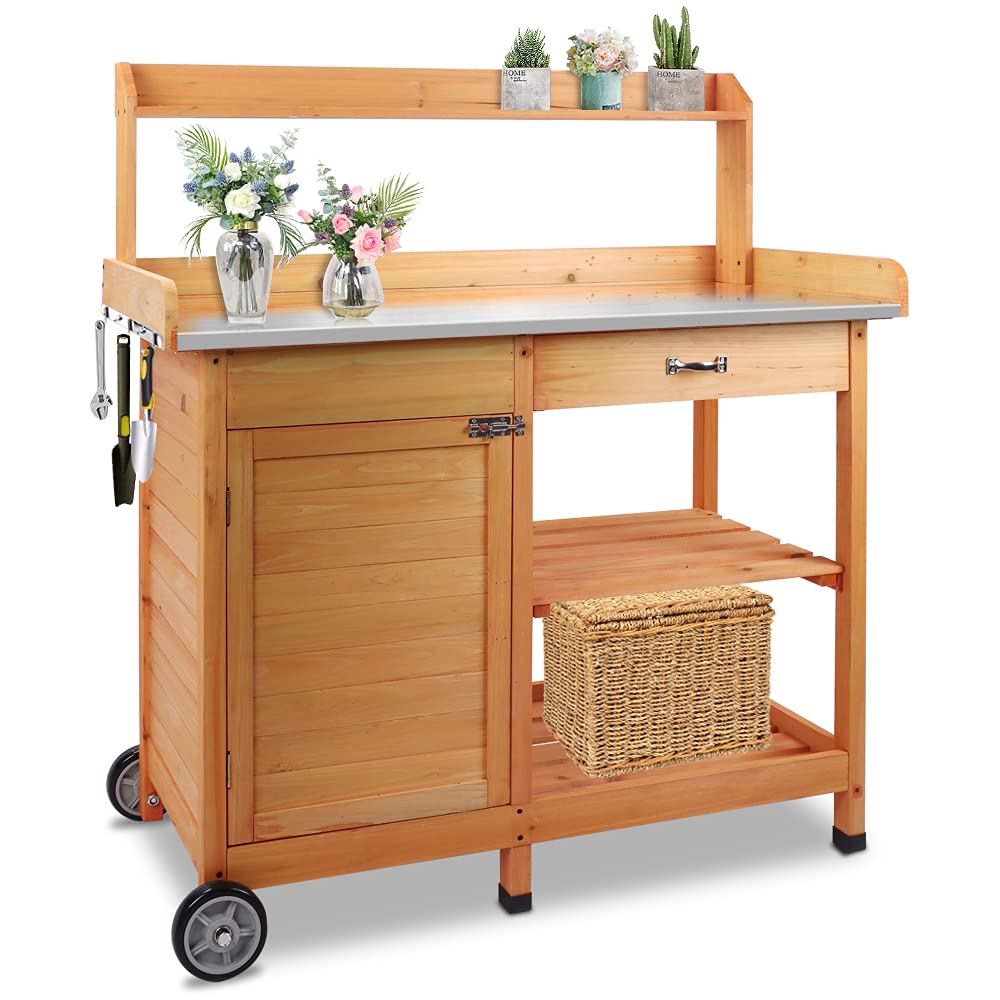 Buy ToteBox Potting Bench, Potting Bench Table Garden Outdoor Work Station with Metal Table Top