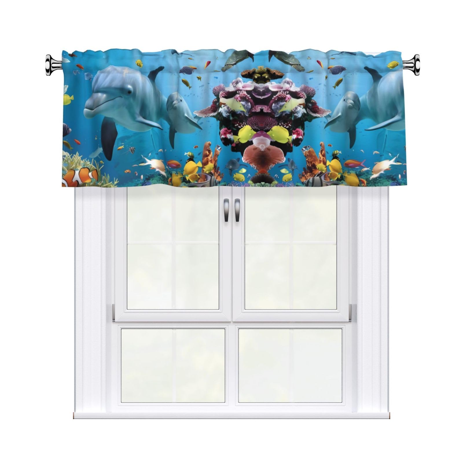 WHJSSF Ocean Dolphin Looking at You Prints Housewarming Gift – Peach Skin Window Valance 54x18 for a Cozy Kitchen Refresh