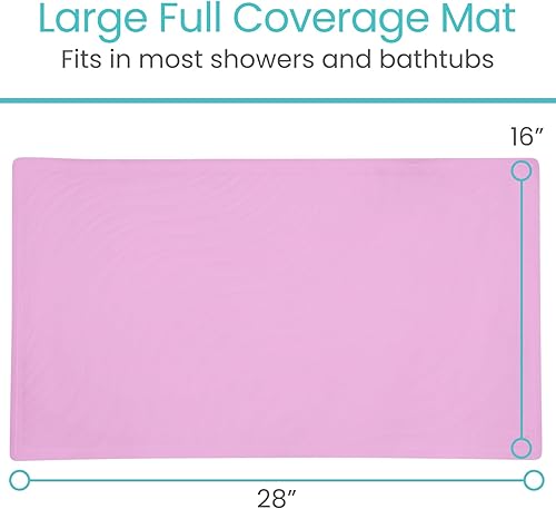 Miniatura 2 de Vive Tapete de baño antideslizante con ventosas, tapete de goma extragrande de 28 x 16 pulgadas para seguridad y comodidad, agarre patentado que