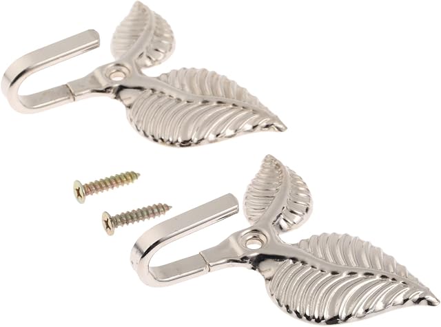 Hicello 2Pcs Silver Vintage Leaf Design Curtain Tieback Hold Back Hooks