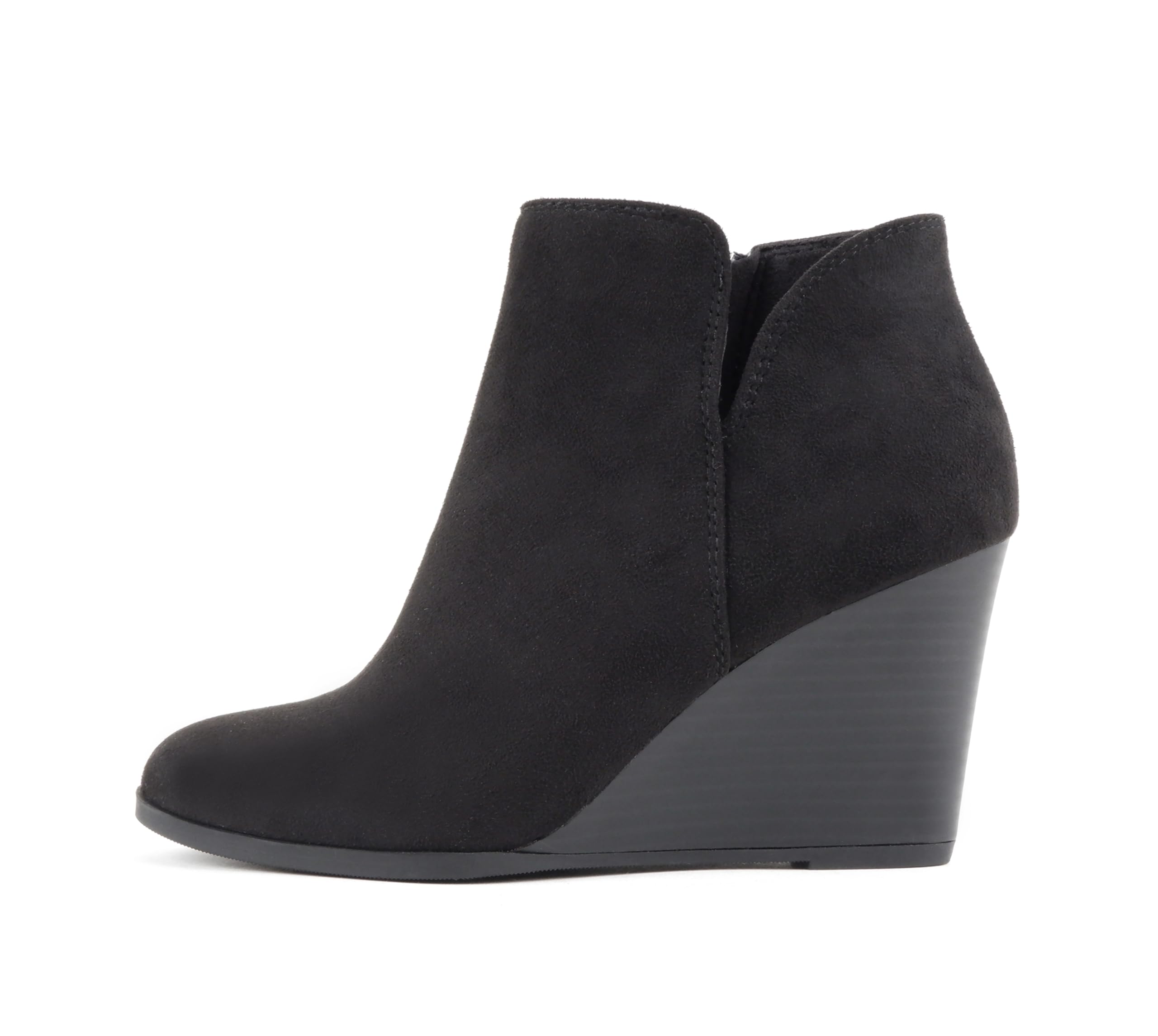 Soda Ability - Mid Ankle Bootie w Split Shaft and Zipper Stacked Wedge Heel