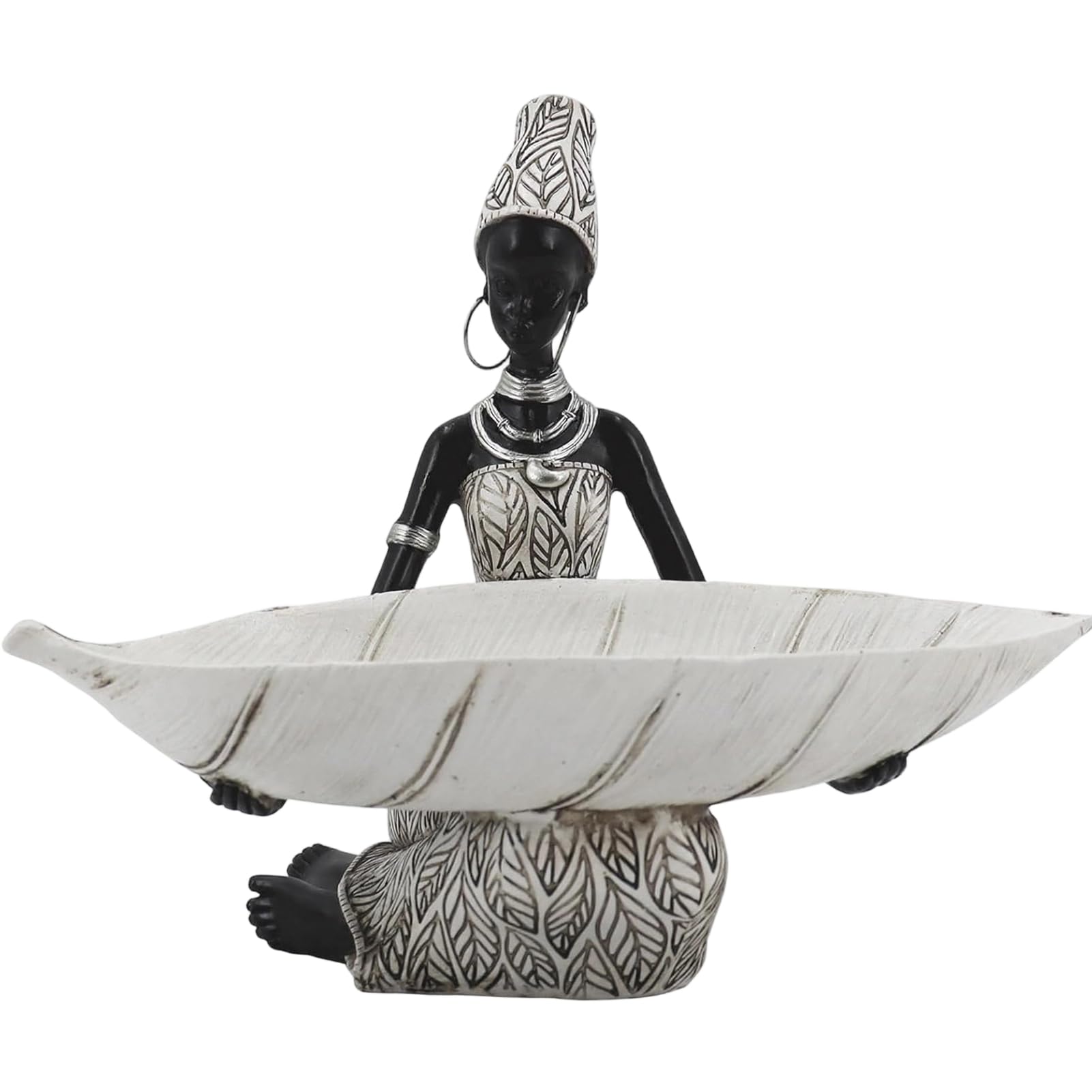 Glifora African Woman Figurine Tray - Tribal Ethnic Pattern Resin Statue, Dual-Function Storage Organiser for Keys, Trinkets and Snacks, Home Decor for Living Room, Entryway and Tabletop