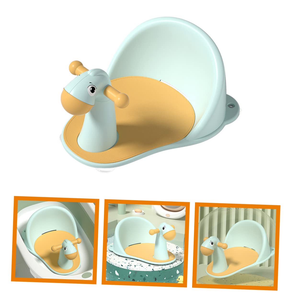 Silla de Baño para Niño y Recién Nacidos Antideslizante, Asiento Ergonómico de Plástico Color Azul Claro, Soporte Estable Ventosas para Bañera, Adecuado para Baño y Cuidado