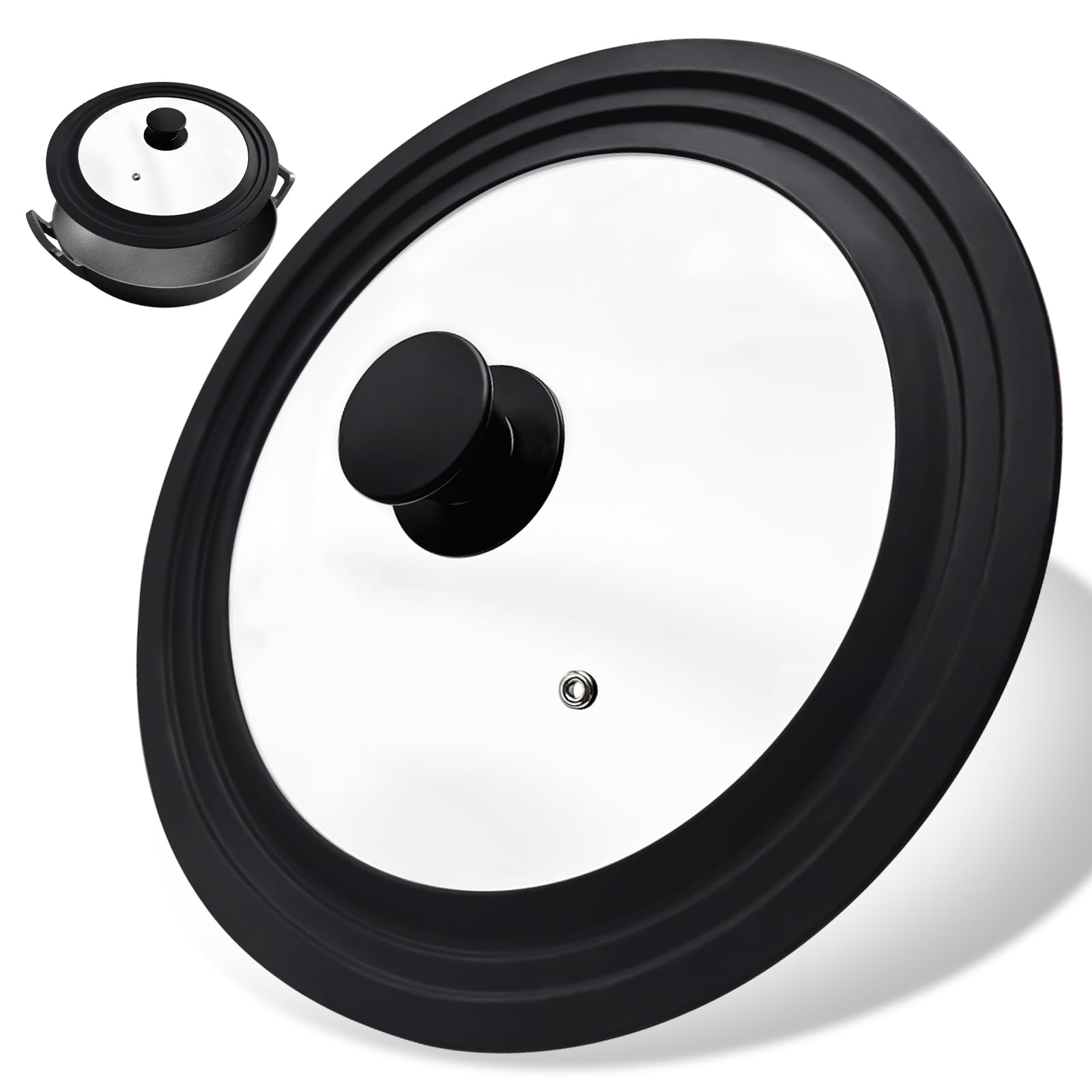 Xpieoyrm Universal tapa sarten Negro 24/26/28 cm, Tapa Sartén con Borde Escalonado de Silicona Resistente al Calor, Tapa Universal para sartenes y ollas,Tapa multiusos con válvula de vapor