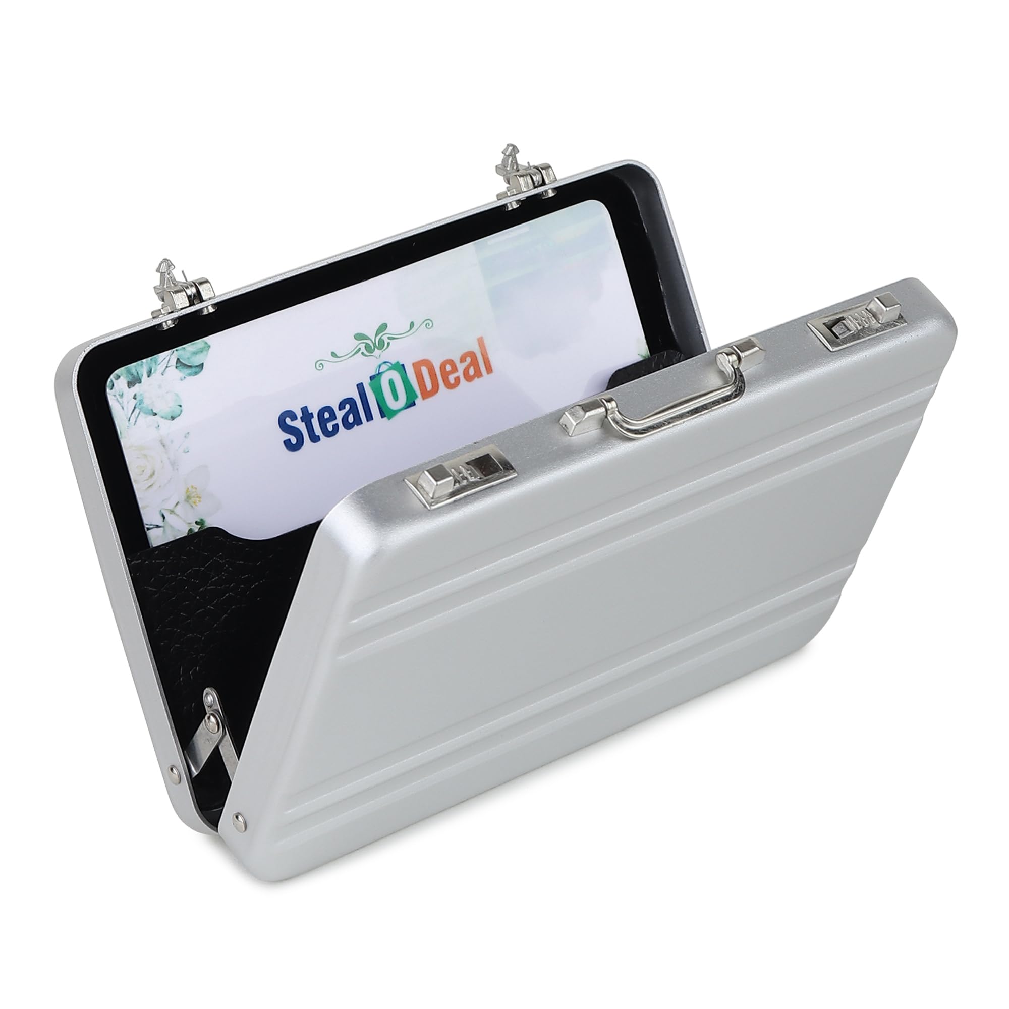Stealodeal Silver Portable Briefcase-Style Card Holder – Perfect for Business Cards