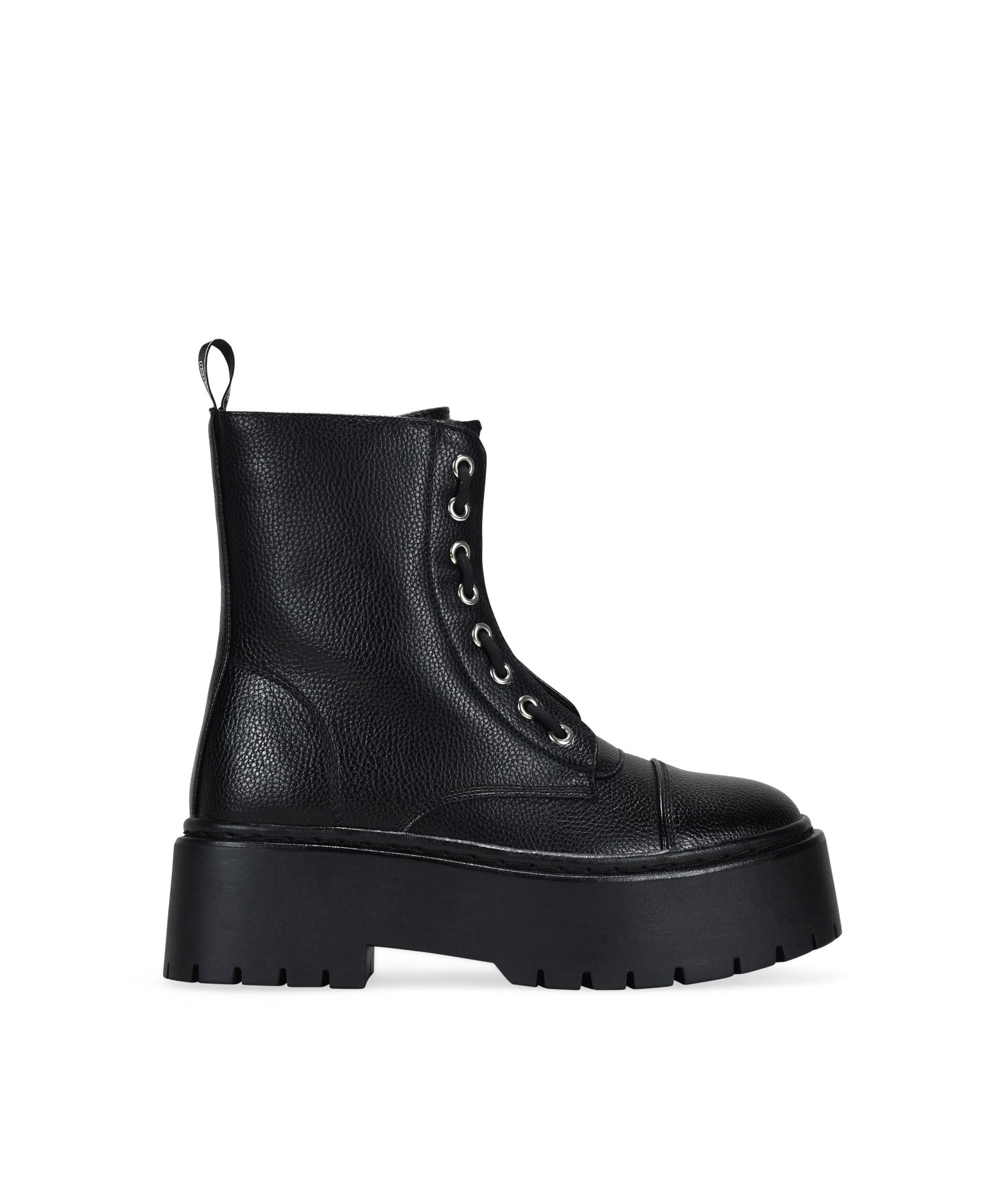 BOSANOVA Botas Militares Negras Mujer Cremallera Central Cordones Vertical Suela Plataforma 5.5 cm