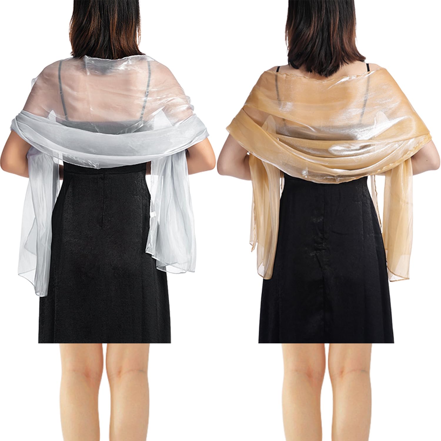 Nidhfg Unisex Champagne 2 Pieces Of Women's Shawl, Dress Shawl, Clothes Decoration, Ele And Simple Silk Scarf, Soft And Thin Silk Scarf.