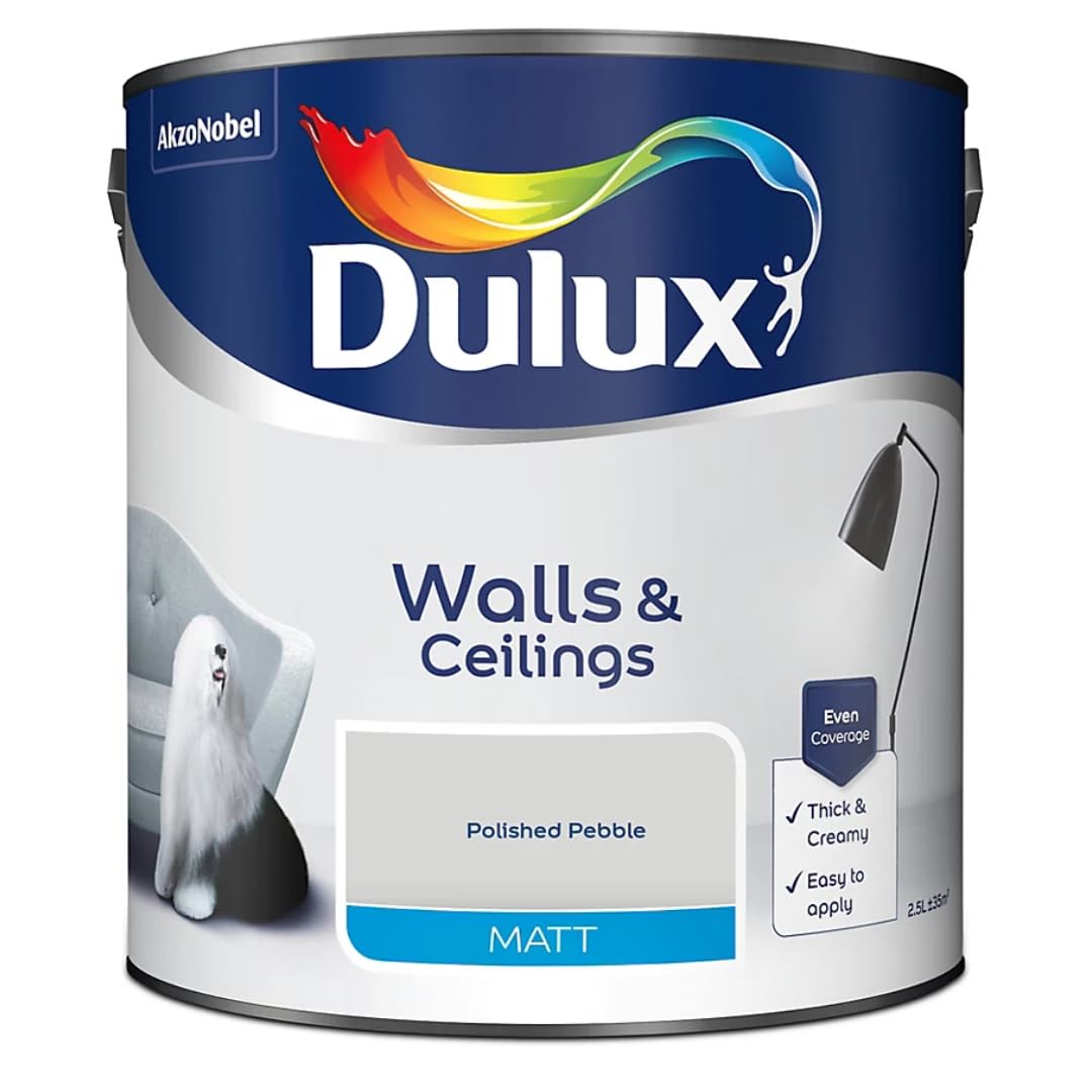 Polished Pebble Walls & Ceilings Matt Emulsion Paint 2.5L – Smooth Creamy Finish, Quick Dry, Low VOC, Easy Application for Interior Walls & Ceilings