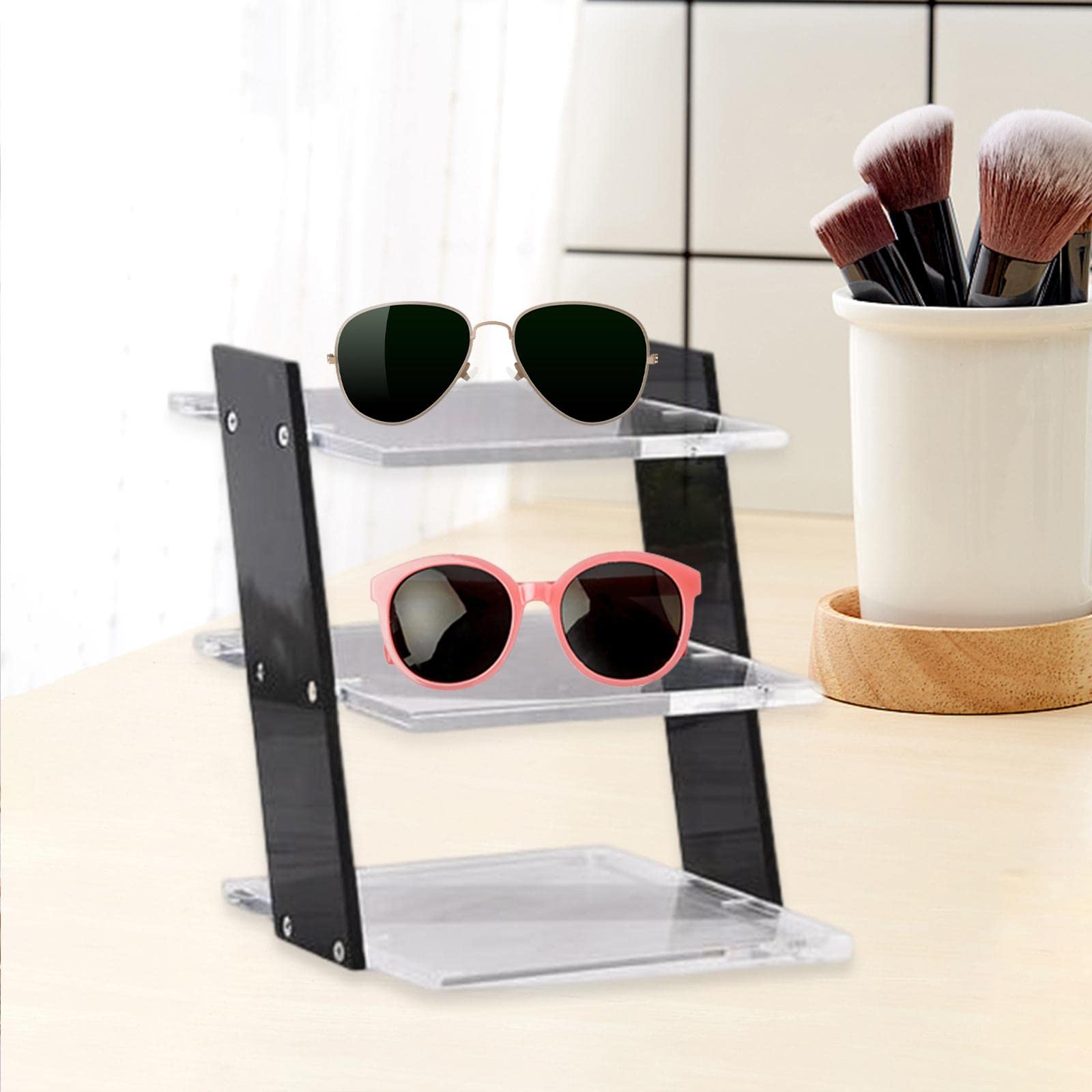 Brillenständer mit 4 Ebenen, Acryl, für Sonnenbrillen, Dekoration, Schwarz