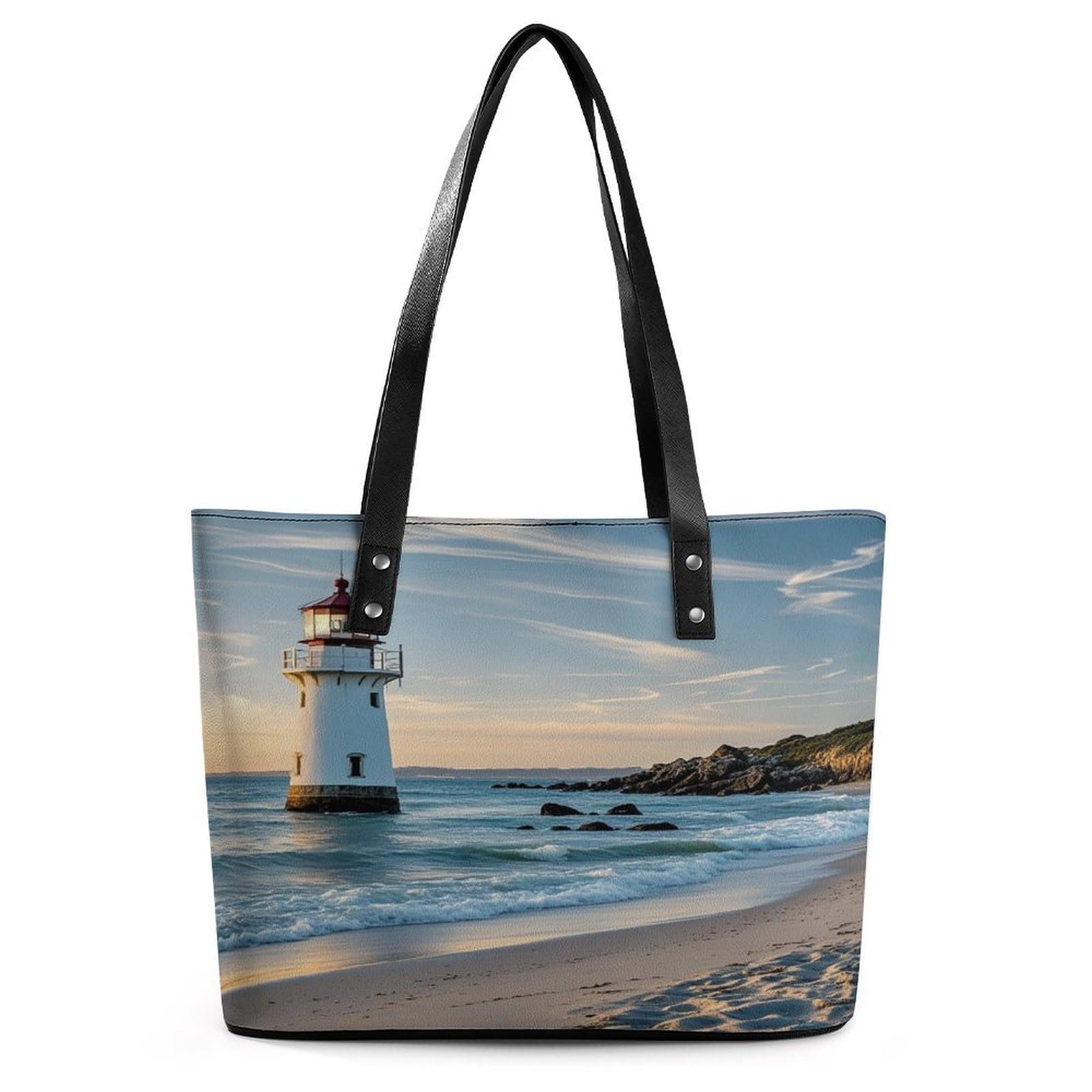 Beach Lighthouse Handbag for Women Leather Tote Bag Exquisite Satchel Bags for Leather Ladies Handbag
