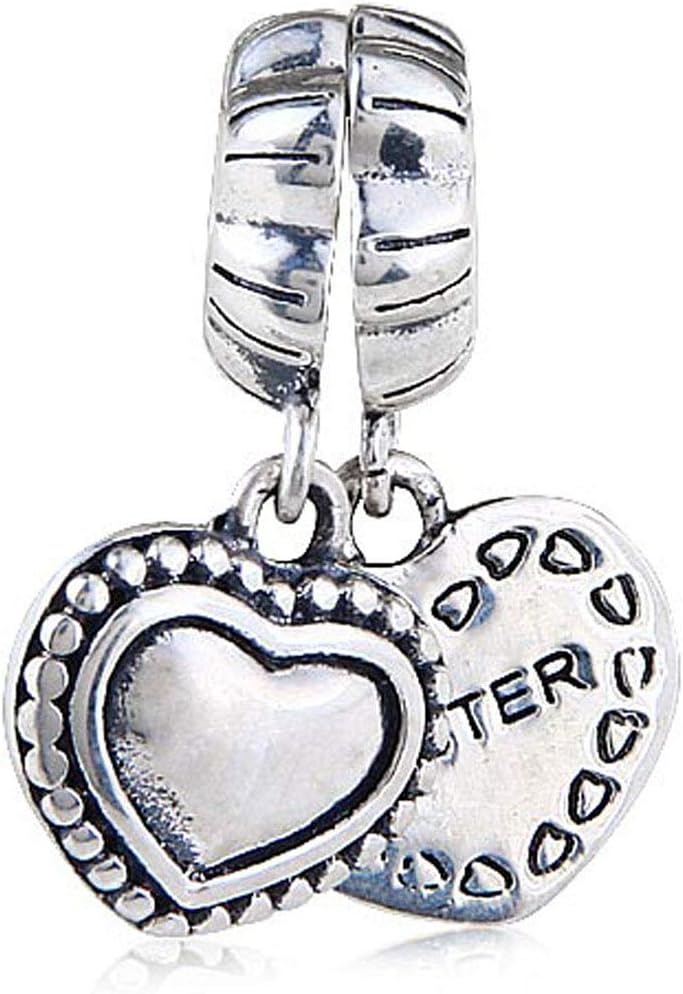 Amoony Sister Charm 925 Sterling silver Heart Charm Love
