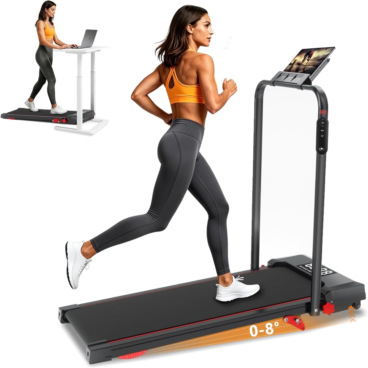 Walking Pad Treadmill with Incline and Handle Bar, 7.5MPH Under Desk Foldable Treadmill for Home Office with Remote Control