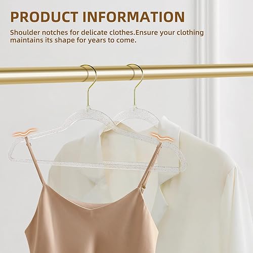 Miniatura 3 de Perchas de plástico transparente, paquete de 20 unidades, antideslizantes, ligeras, ahorran espacio, perchas para abrigos y ropa con purpurina roja